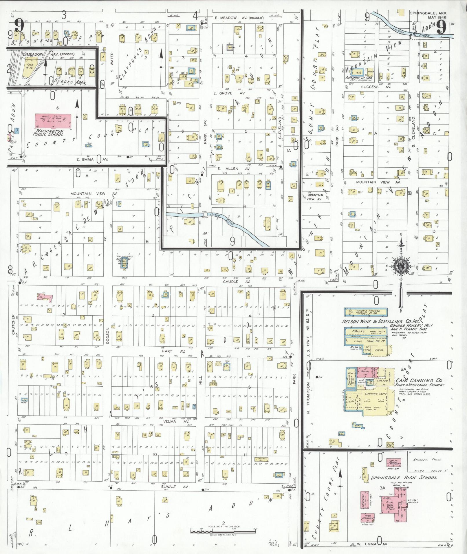 Sanborn Fire Insurance Map from Springdale, Washington County, Arkansas (1948), Sheet #0009 - Complete Map Set gallery image, historic Sanborn map, vintage wall art, Arkansas Arkansas