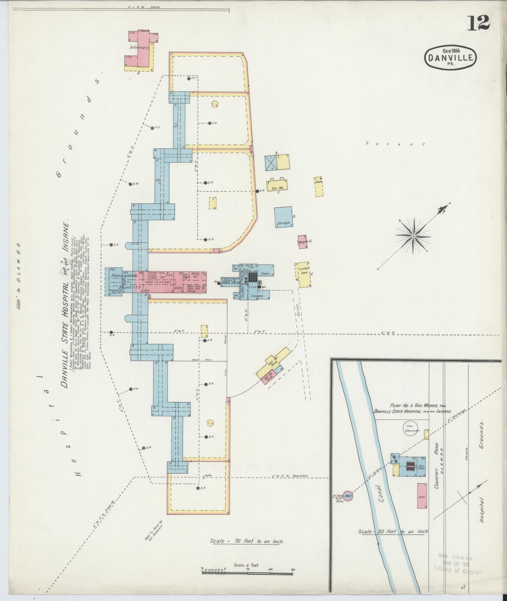 Sanborn Fire Insurance Map from Danville, Montour County, Pennsylvania (1896), Sheet #0012 - Historic Sanborn Fire Insurance Map Print, vintage old map wall art, antique decor, genealogy gift, Pennsylvania Pennsylvania map
