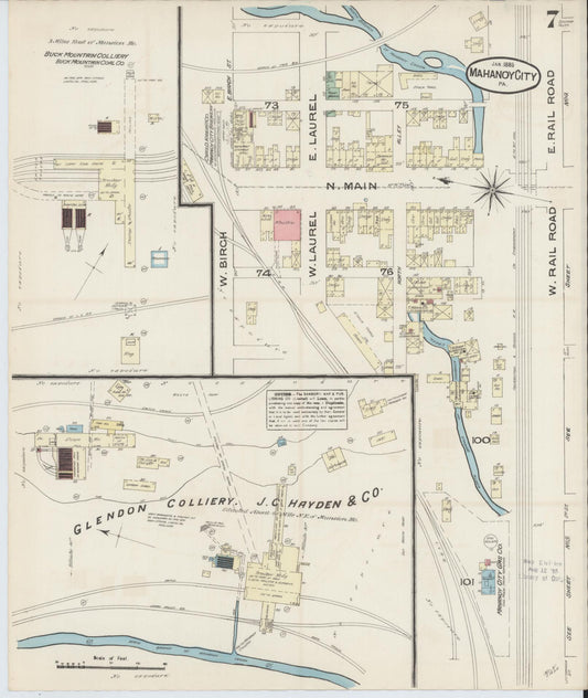 Sanborn Fire Insurance Map from Mahanoy City, Schuylkill County, Pennsylvania (1885), Sheet #0007 - Historic Sanborn Fire Insurance Map Print, vintage old map wall art, antique decor, genealogy gift, Pennsylvania Pennsylvania map
