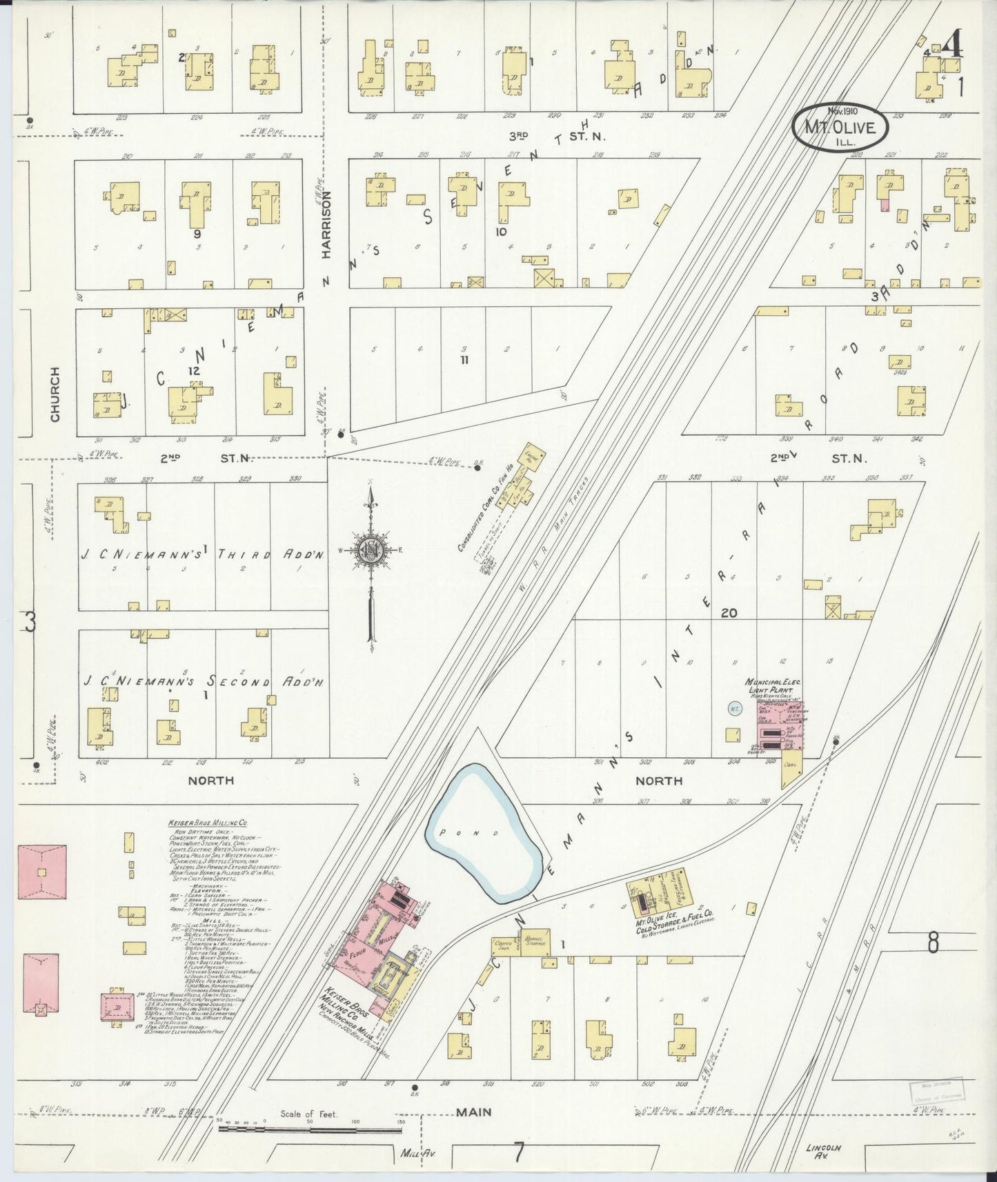Sanborn Fire Insurance Map from Mount Olive, Macoupin County, Illinois (1910), Sheet #0004 - Complete Map Set gallery image, historic Sanborn map, vintage wall art, Illinois Illinois