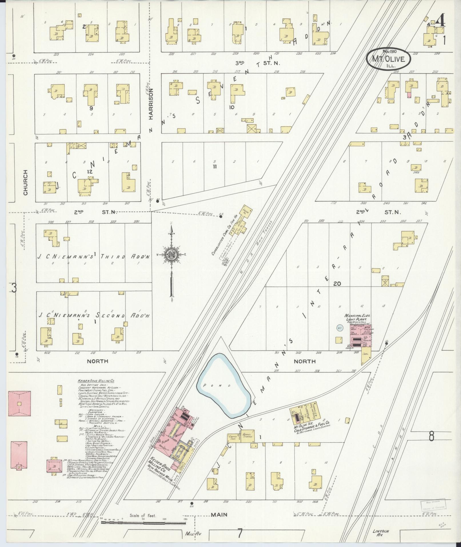 Sanborn Fire Insurance Map from Mount Olive, Macoupin County, Illinois (1910), Sheet #0004 - Complete Map Set gallery image, historic Sanborn map, vintage wall art, Illinois Illinois