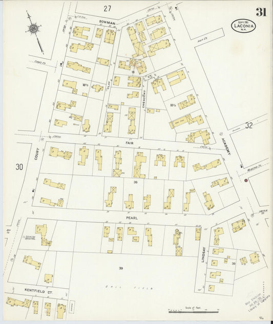 Sanborn Fire Insurance Map from Laconia, Belknap County, New Hampshire (1911), Sheet #0031 - Historic Sanborn Fire Insurance Map Print, vintage old map wall art, antique decor, genealogy gift, New Hampshire New Hampshire map