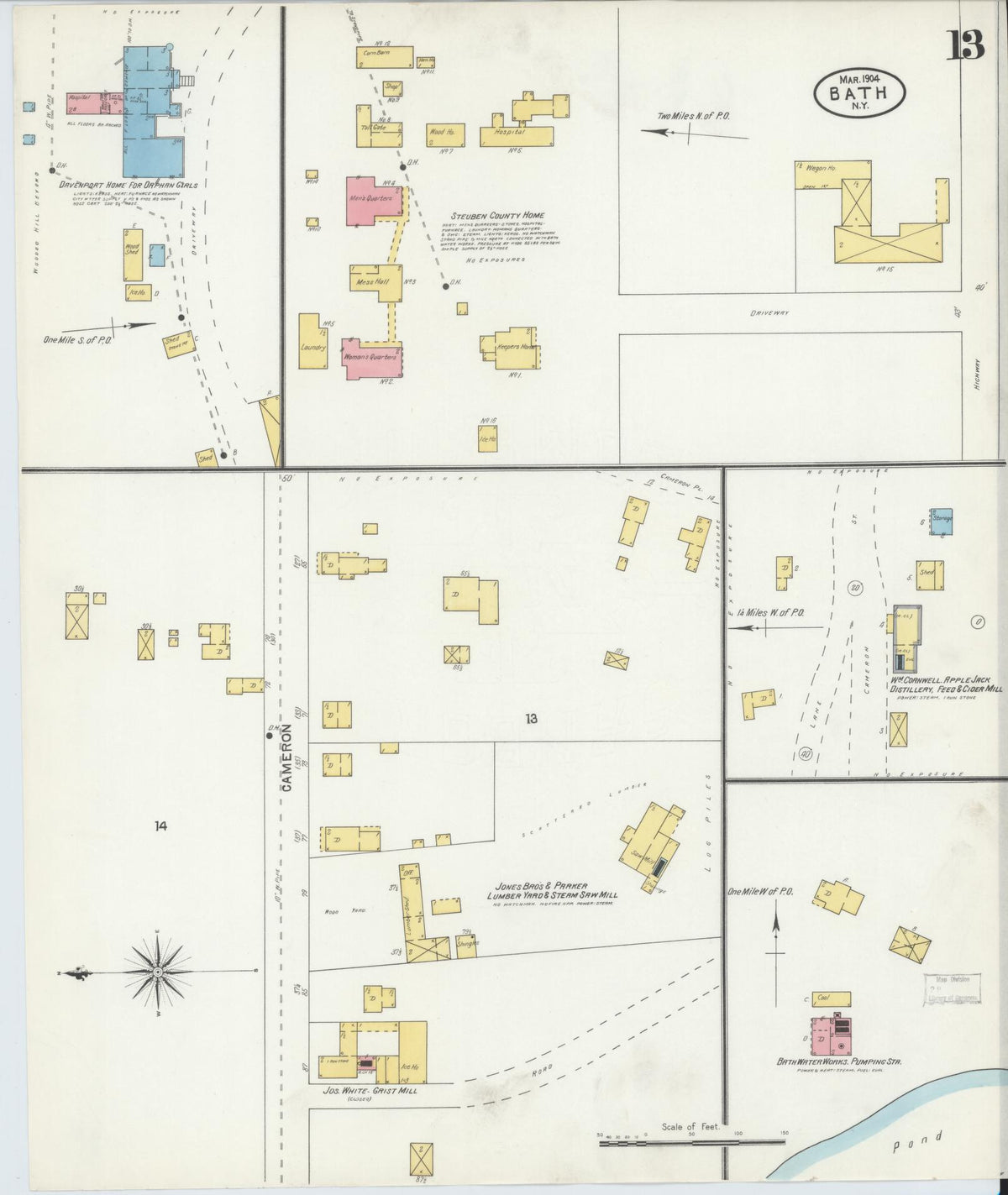 Sanborn Fire Insurance Map from Bath, Steuben County, New York (1904), Sheet #0013 - Complete Map Set gallery image, historic Sanborn map, vintage wall art, New York New York