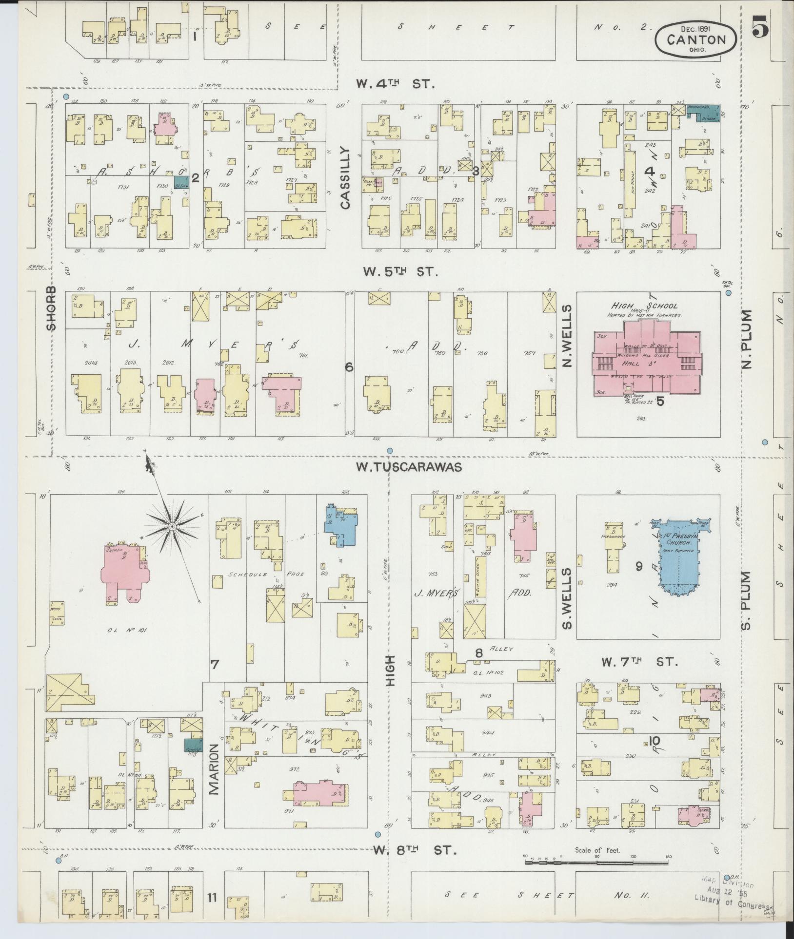 Sanborn Fire Insurance Map from Canton, Stark County, Ohio (1891), Sheet #0005 - Complete Map Set gallery image, historic Sanborn map, vintage wall art, Ohio Ohio