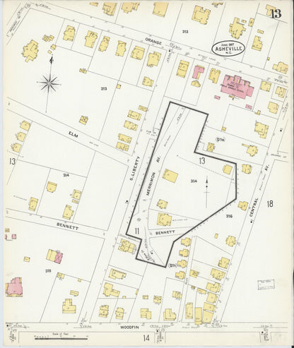 Sanborn Fire Insurance Map from Asheville, Buncombe County, North Carolina (1907), Sheet #0013 - Complete Map Set gallery image, historic Sanborn map, vintage wall art, North Carolina North Carolina