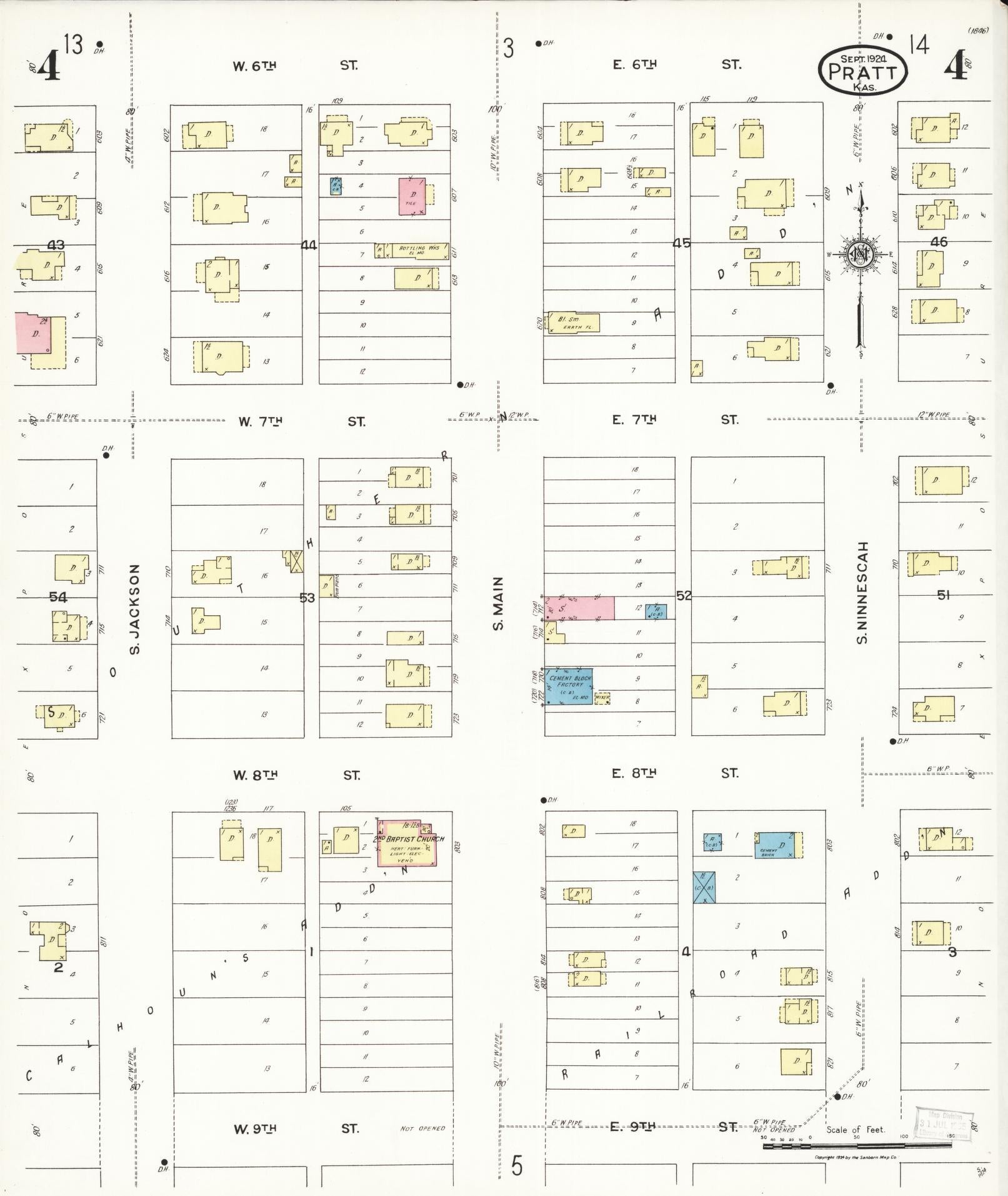 Sanborn Fire Insurance Map from Pratt, Pratt County, Kansas (1924), Sheet #0004 - Complete Map Set gallery image, historic Sanborn map, vintage wall art, Kansas Kansas
