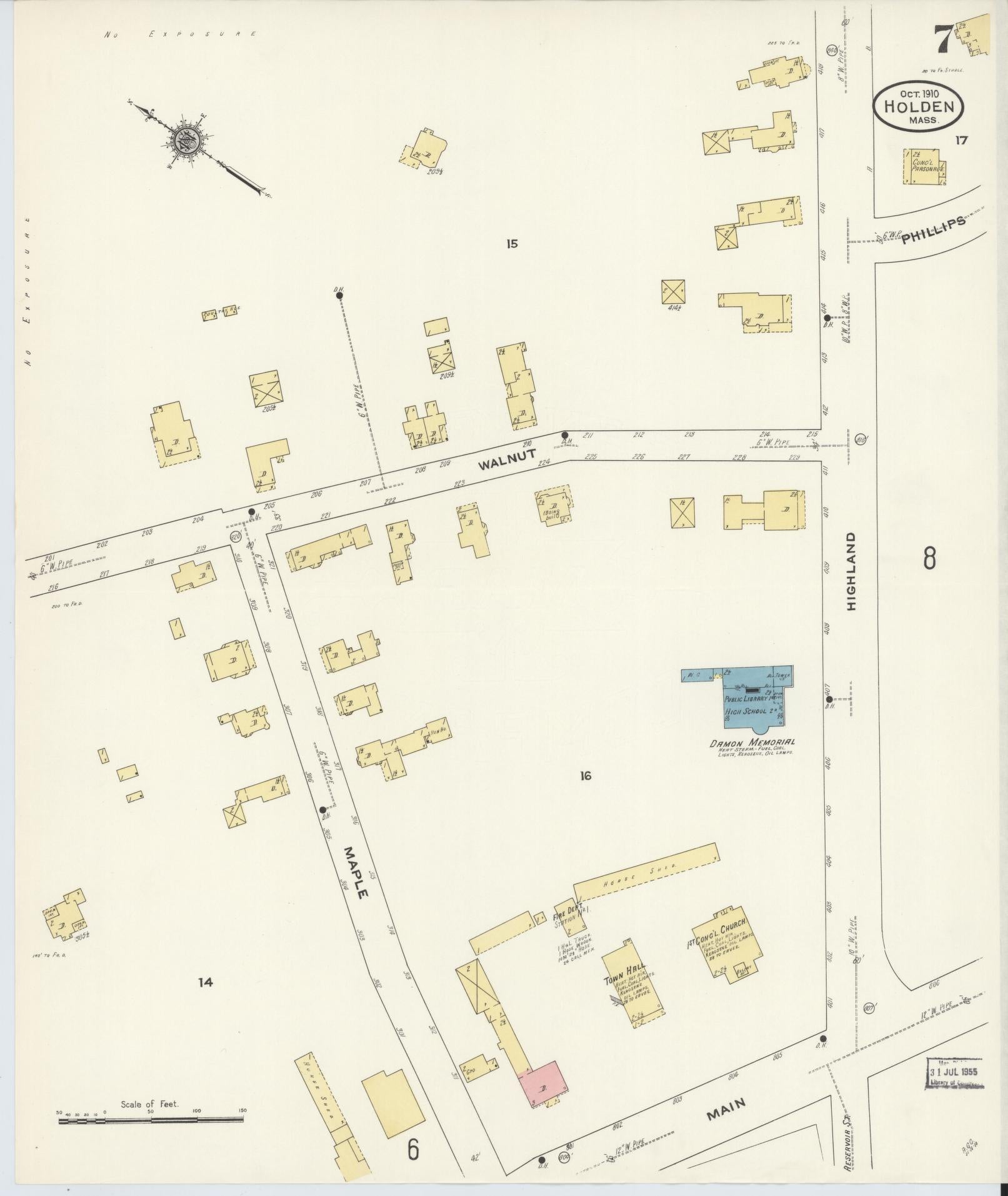 Sanborn Fire Insurance Map from Holden, Worcester County, Massachusetts (1910), Sheet #0007 - Historic Sanborn Fire Insurance Map Print, vintage old map wall art, antique decor, genealogy gift, Massachusetts Massachusetts map