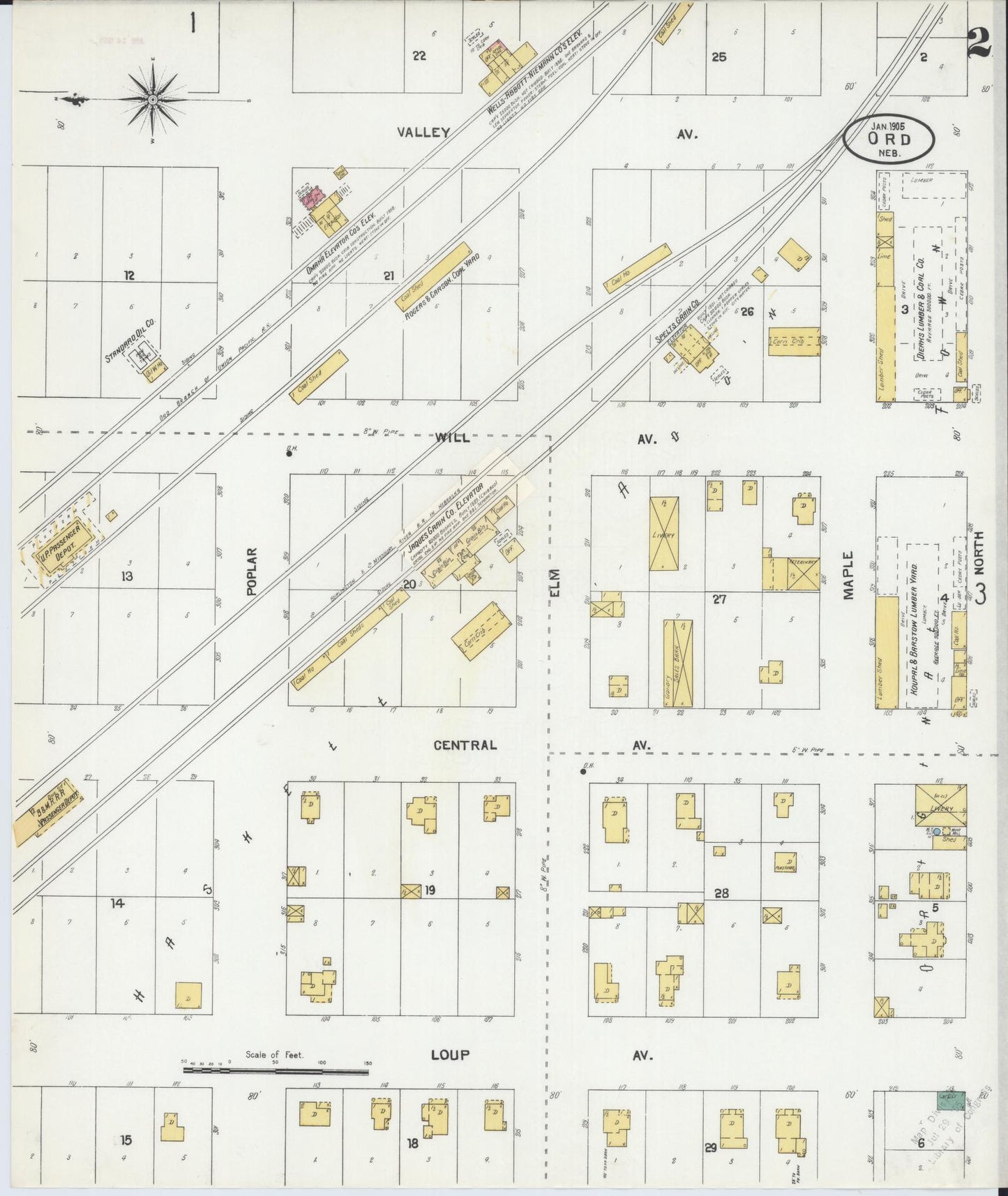 Sanborn Fire Insurance Map from Ord, Valley County, Nebraska (1905), Sheet #0002 - Historic Sanborn Fire Insurance Map Print, vintage old map wall art, antique decor, genealogy gift, Nebraska Nebraska map