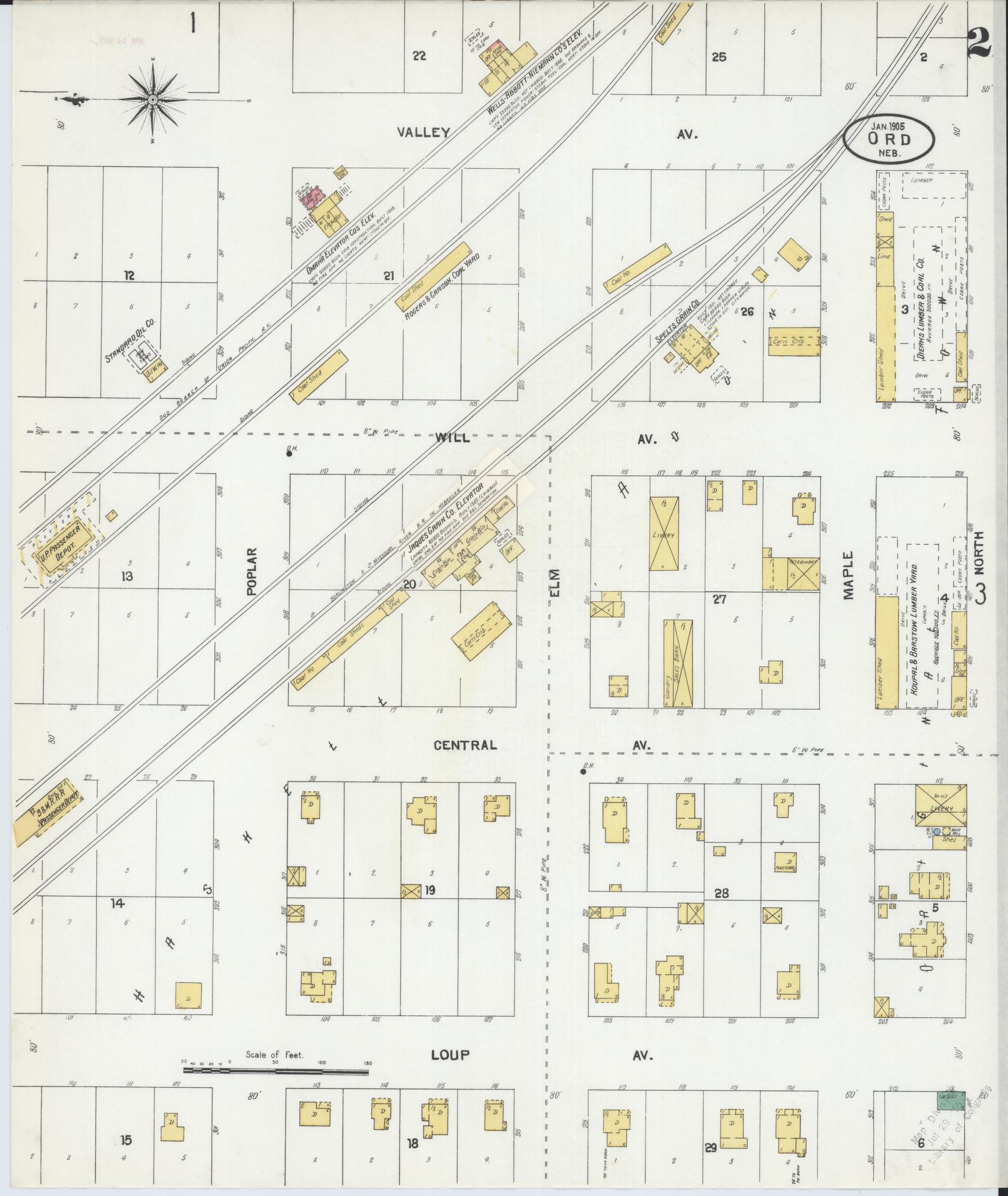 Sanborn Fire Insurance Map from Ord, Valley County, Nebraska (1905), Sheet #0002 - Historic Sanborn Fire Insurance Map Print, vintage old map wall art, antique decor, genealogy gift, Nebraska Nebraska map