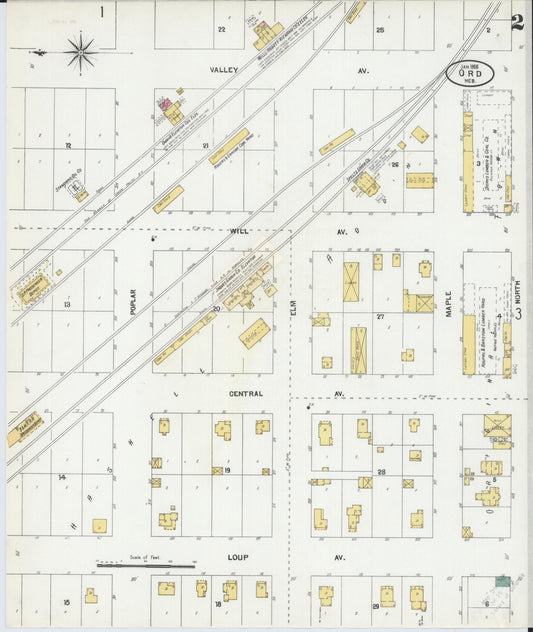 Sanborn Fire Insurance Map from Ord, Valley County, Nebraska (1905), Sheet #0002 - Historic Sanborn Fire Insurance Map Print, vintage old map wall art, antique decor, genealogy gift, Nebraska Nebraska map