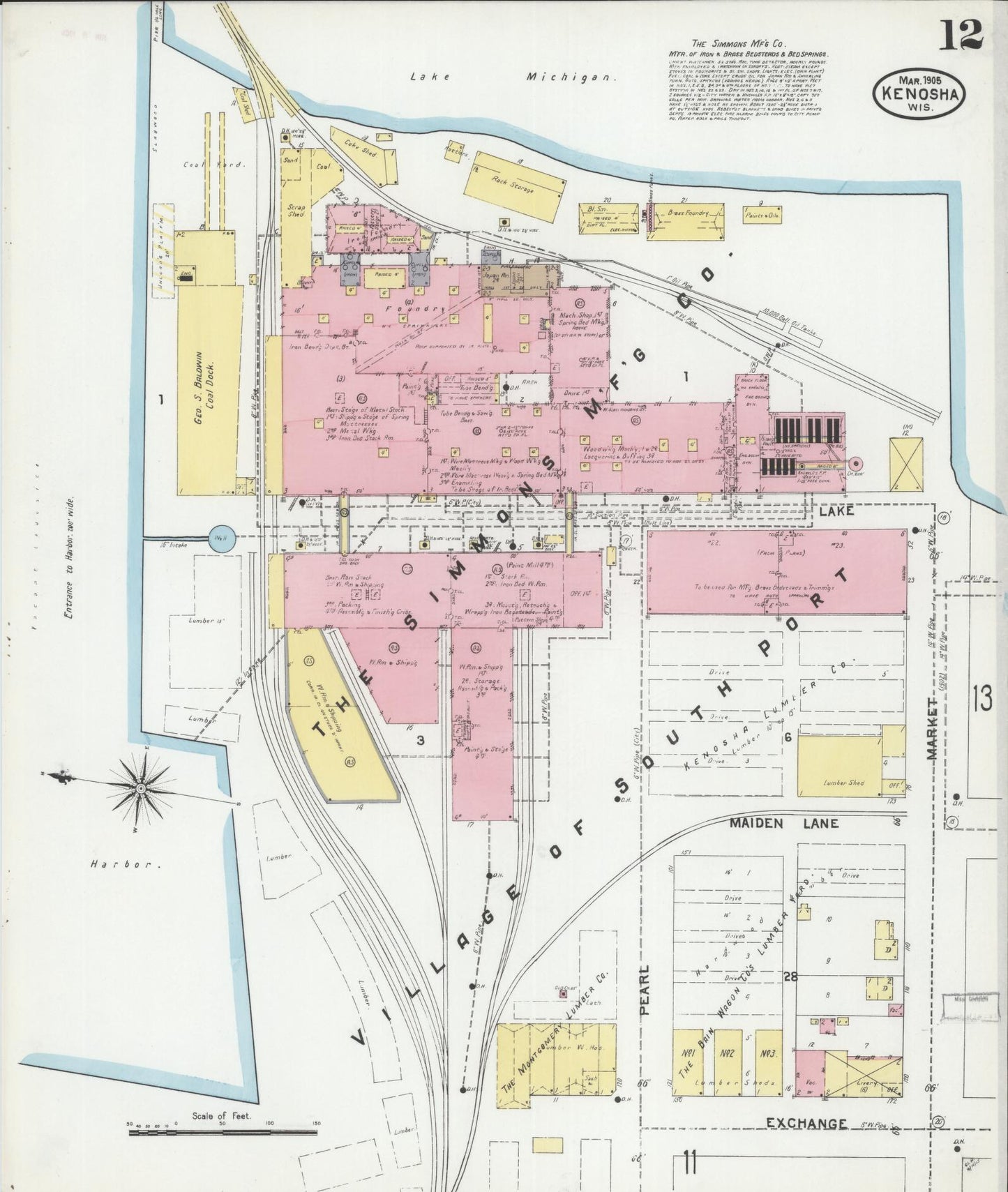 Sanborn Fire Insurance Map from Kenosha, Kenosha County, Wisconsin (1905), Sheet #0012 - Complete Map Set gallery image, historic Sanborn map, vintage wall art, Wisconsin Wisconsin