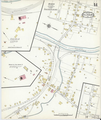 Sanborn Fire Insurance Map from Philipsburg, Centre County, Pennsylvania (1917), Sheet #0014 - Historic Sanborn Fire Insurance Map Print, vintage old map wall art, antique decor, genealogy gift, Pennsylvania Pennsylvania map