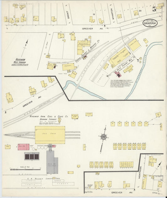 Sanborn Fire Insurance Map from Graham, Tazewell County, Virginia (1913), Sheet #0005 - Historic Sanborn Fire Insurance Map Print, vintage old map wall art, antique decor, genealogy gift, Virginia Virginia map