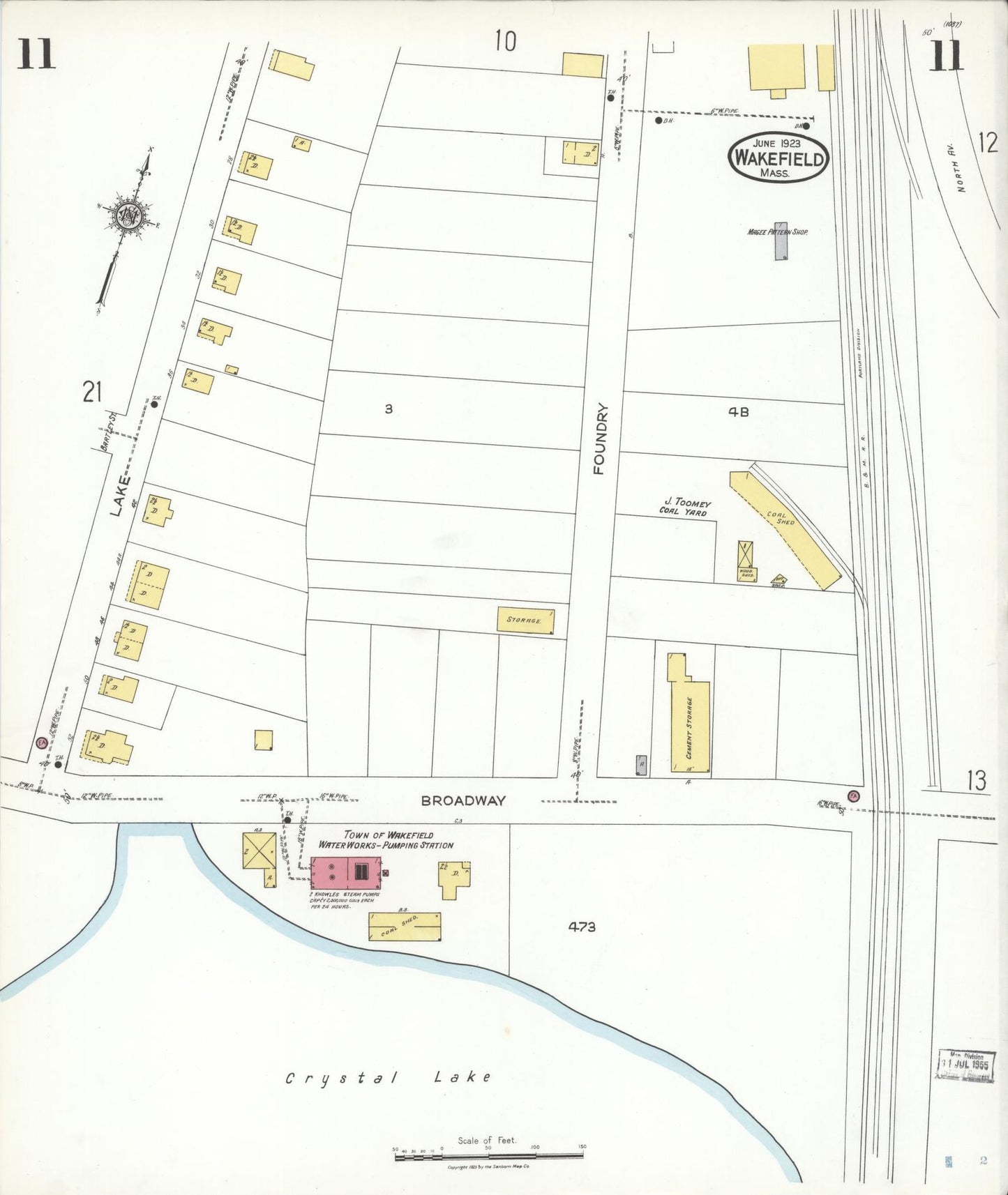 Sanborn Fire Insurance Map from Wakefield, Middlesex County, Massachusetts (1923), Sheet #0011 - Historic Sanborn Fire Insurance Map Print, vintage old map wall art, antique decor, genealogy gift, Massachusetts Massachusetts map