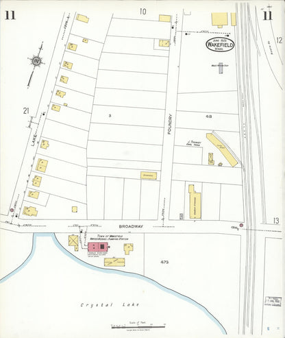 Sanborn Fire Insurance Map from Wakefield, Middlesex County, Massachusetts (1923), Sheet #0011 - Historic Sanborn Fire Insurance Map Print, vintage old map wall art, antique decor, genealogy gift, Massachusetts Massachusetts map
