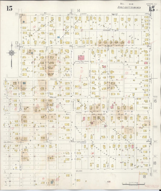 Sanborn Fire Insurance Map from Marion, Williamson County, Illinois (1946), Sheet #0015 - Historic Sanborn Fire Insurance Map Print, vintage old map wall art, antique decor, genealogy gift, Illinois Illinois map