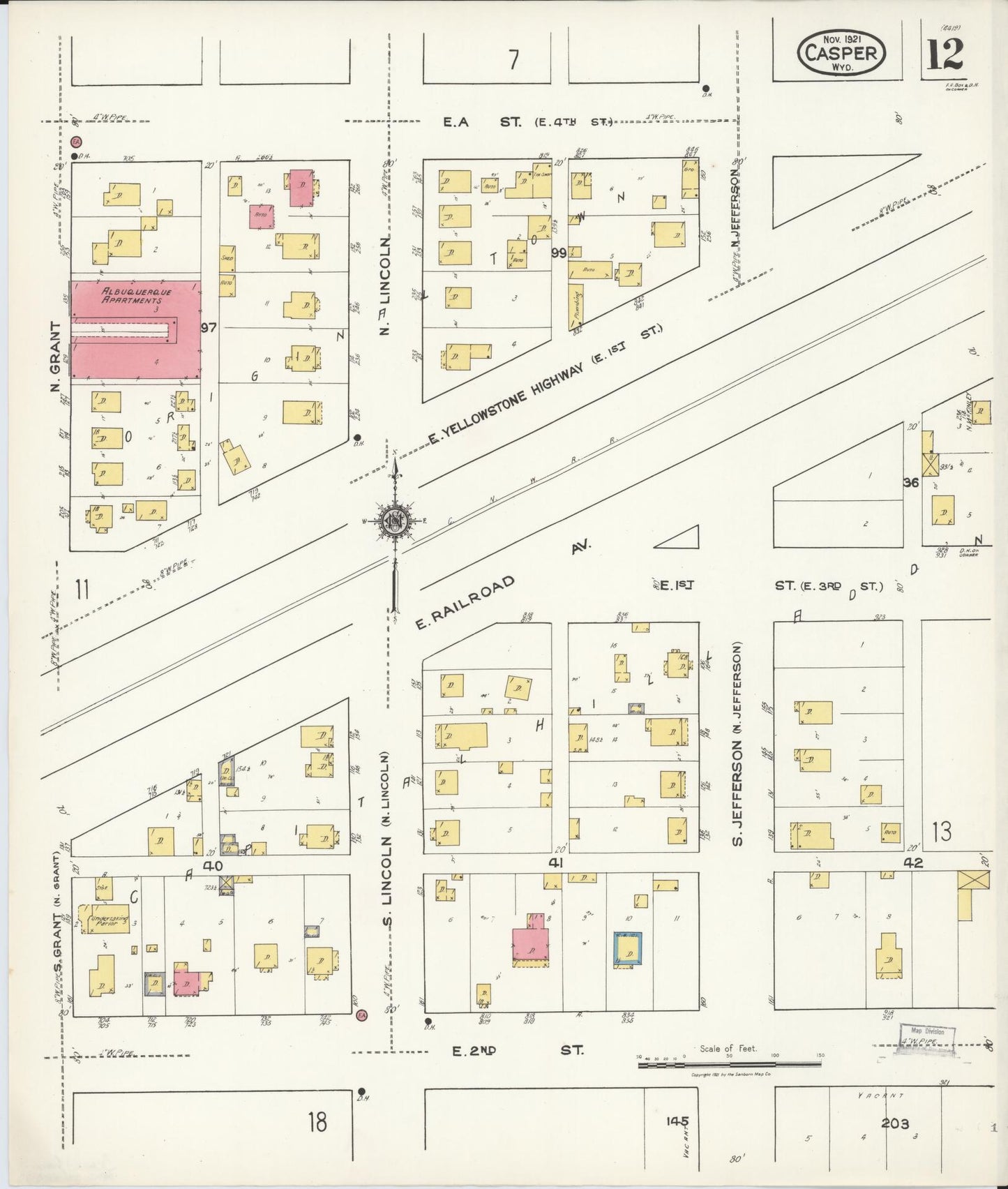Sanborn Fire Insurance Map from Casper, Natrona County, Wyoming (1921), Sheet #0013 - Complete Map Set gallery image, historic Sanborn map, vintage wall art, Wyoming Wyoming