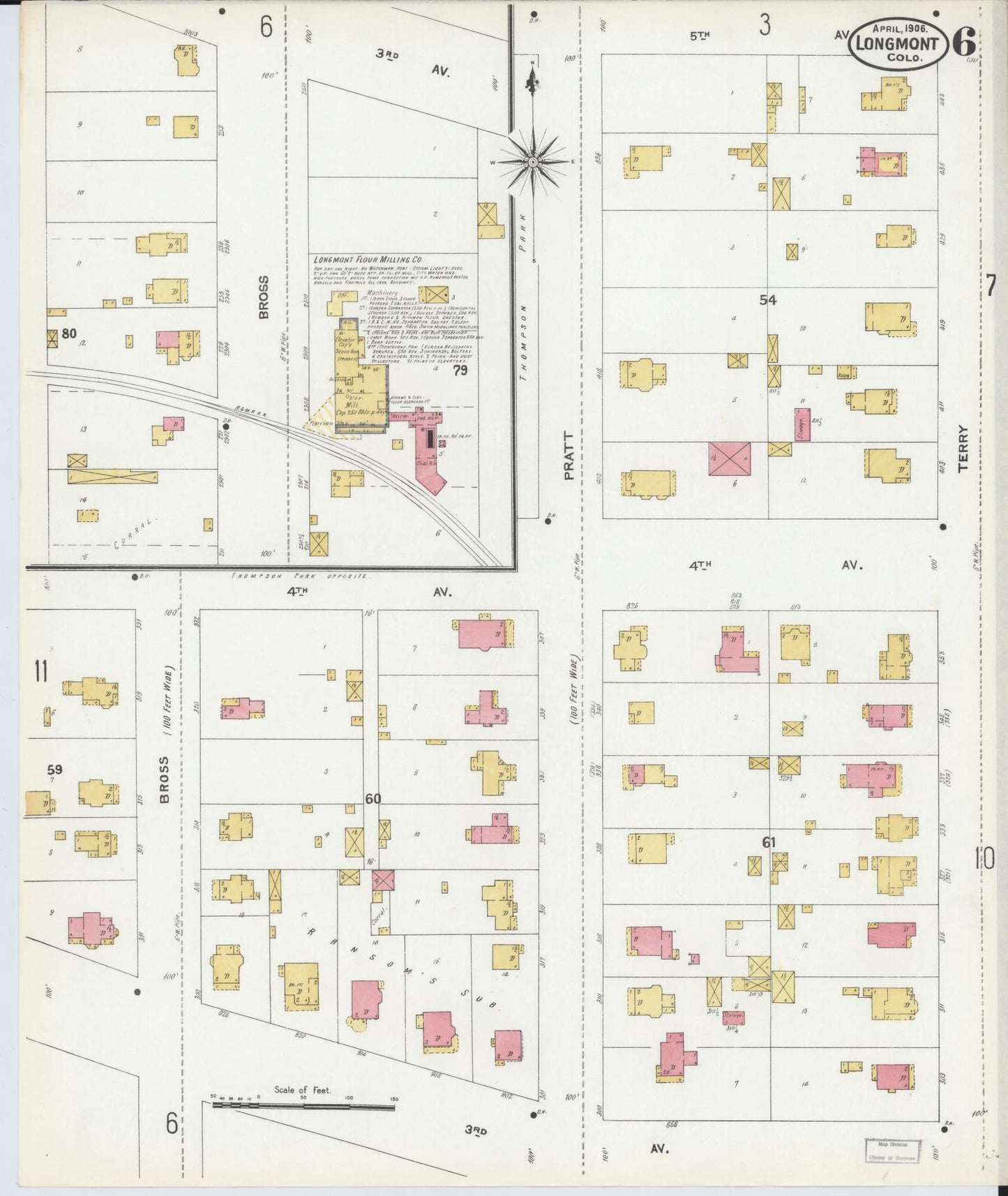 Sanborn Fire Insurance Map from Longmont, Boulder County, Colorado (1906), Sheet #0006 - Complete Map Set gallery image, historic Sanborn map, vintage wall art, Colorado Colorado