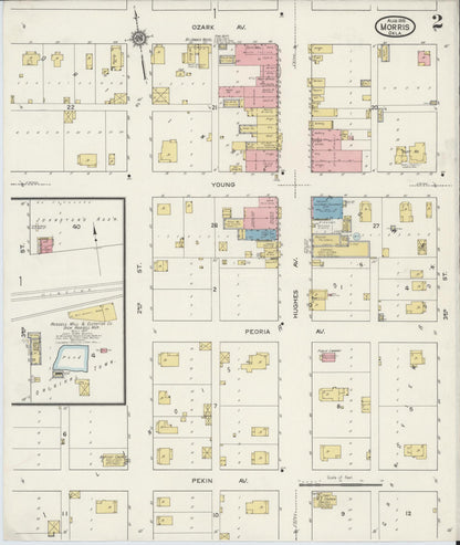 Sanborn Fire Insurance Map from Morris, Okmulgee County, Oklahoma (1915), Sheet #0002 - Complete Map Set gallery image, historic Sanborn map, vintage wall art, Oklahoma Oklahoma