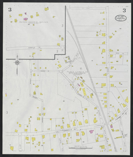 Sanborn Fire Insurance Map from Camp Hill, Tallapoosa County, Alabama (1928), Sheet #0003 - Historic Sanborn Fire Insurance Map Print, vintage old map wall art, antique decor, genealogy gift, Alabama Alabama map