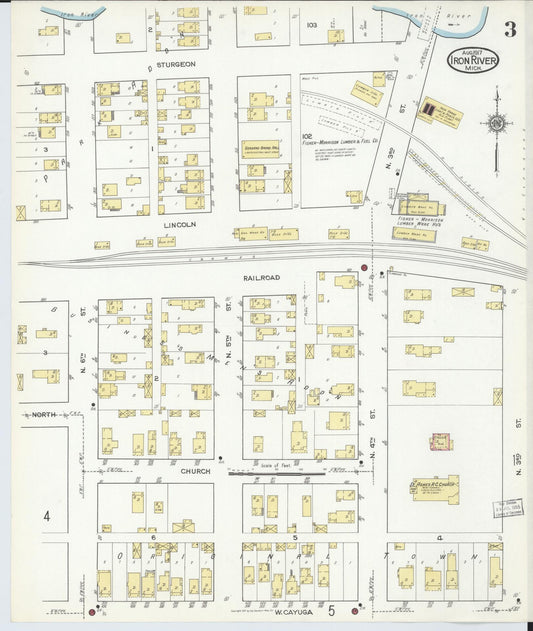 Sanborn Fire Insurance Map from Iron River, Iron County, Michigan (1917), Sheet #0003 - Historic Sanborn Fire Insurance Map Print, vintage old map wall art, antique decor, genealogy gift, Michigan Michigan map