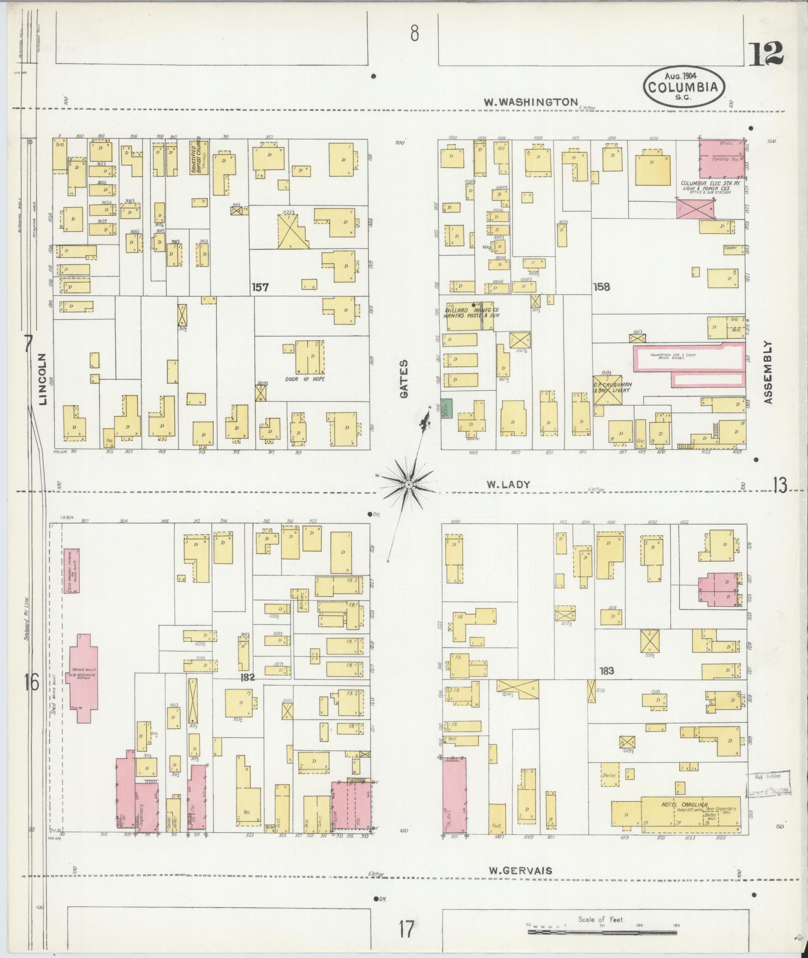 Sanborn Fire Insurance Map from Columbia, Richland County, South Carolina (1904), Sheet #0012 - Historic Sanborn Fire Insurance Map Print, vintage old map wall art, antique decor, genealogy gift, South Carolina South Carolina map