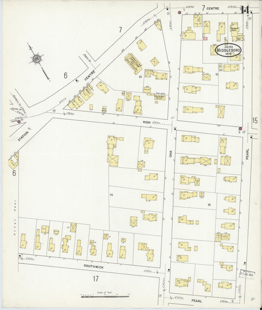 Sanborn Fire Insurance Map from Middleboro, Plymouth County, Massachusetts (1912), Sheet #0014 - Historic Sanborn Fire Insurance Map Print, vintage old map wall art, antique decor, genealogy gift, Massachusetts Massachusetts map