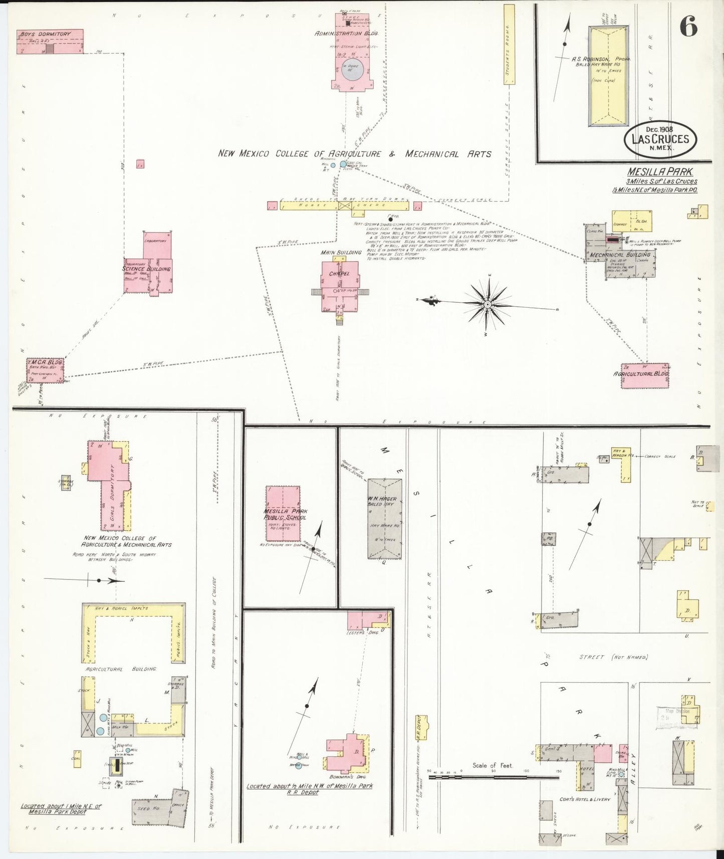 Sanborn Fire Insurance Map from Las Cruces, Dona Ana County, New Mexico (1908), Sheet #0006 - Complete Map Set gallery image, historic Sanborn map, vintage wall art, New Mexico New Mexico