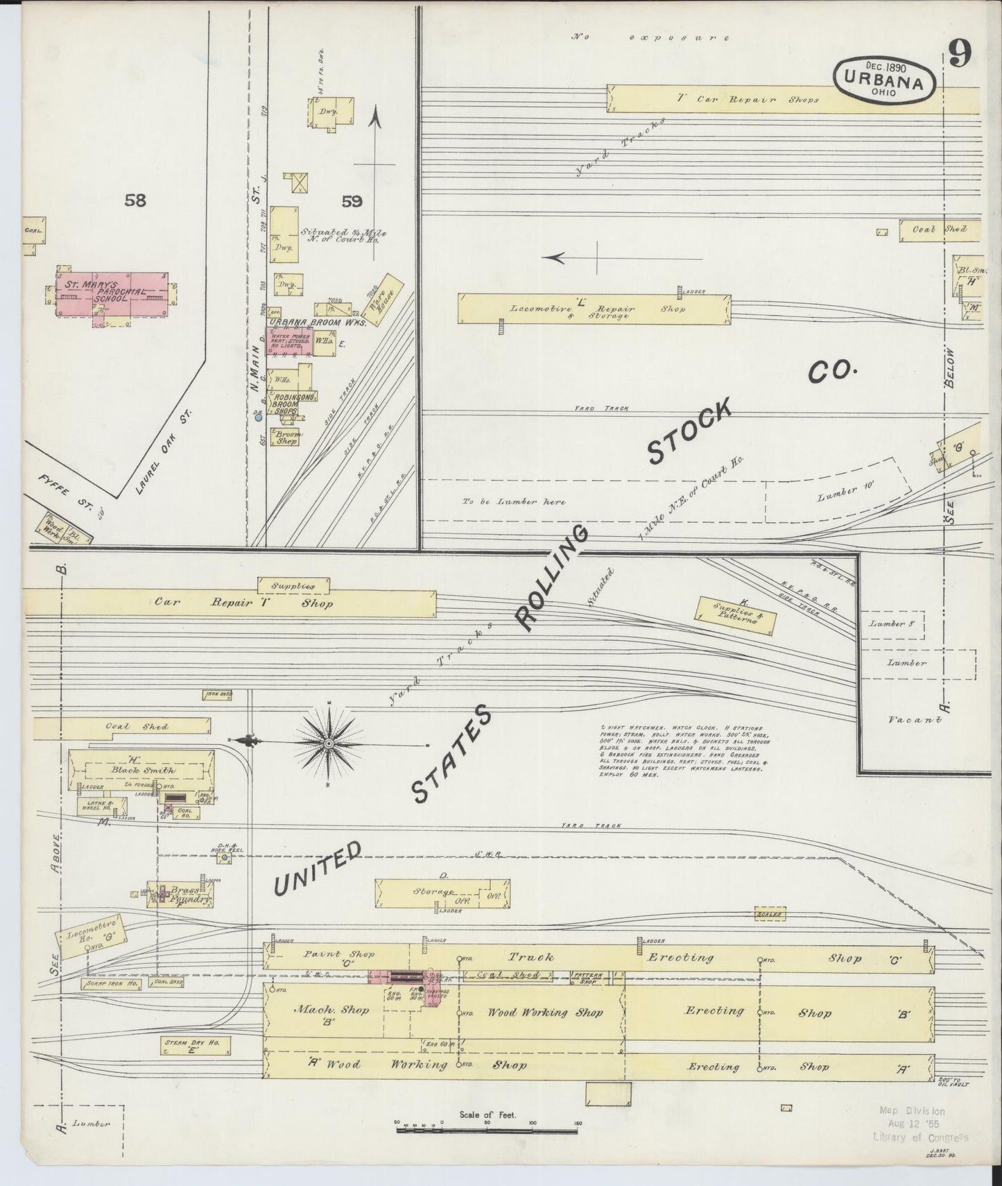 Sanborn Fire Insurance Map from Urbana, Champaign County, Ohio (1890), Sheet #0009 - Complete Map Set gallery image, historic Sanborn map, vintage wall art, Ohio Ohio