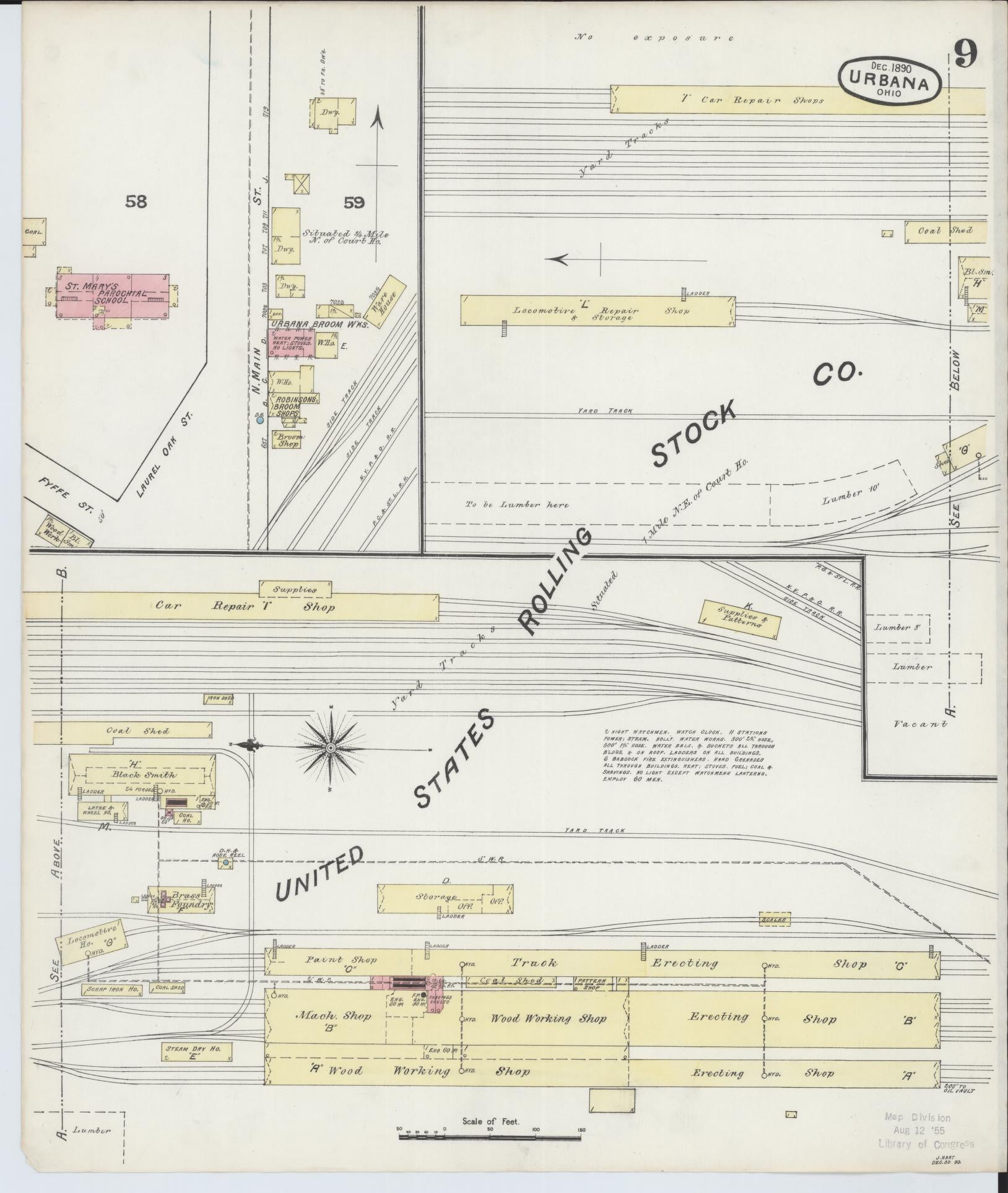 Sanborn Fire Insurance Map from Urbana, Champaign County, Ohio (1890), Sheet #0009 - Complete Map Set gallery image, historic Sanborn map, vintage wall art, Ohio Ohio
