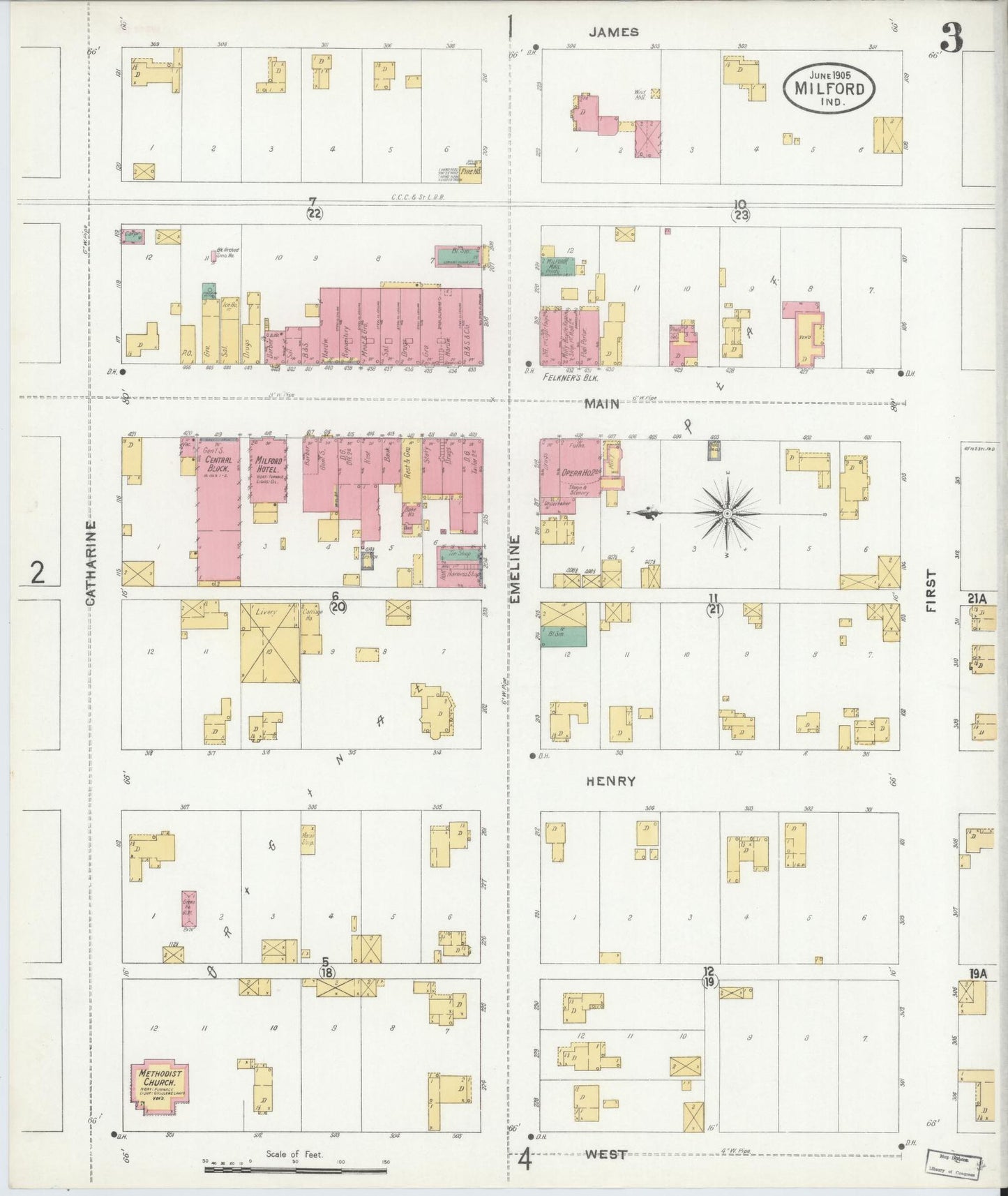 Sanborn Fire Insurance Map from Milford, Kosciusko County, Indiana (1905), Sheet #0003 - Complete Map Set gallery image, historic Sanborn map, vintage wall art, Indiana Indiana