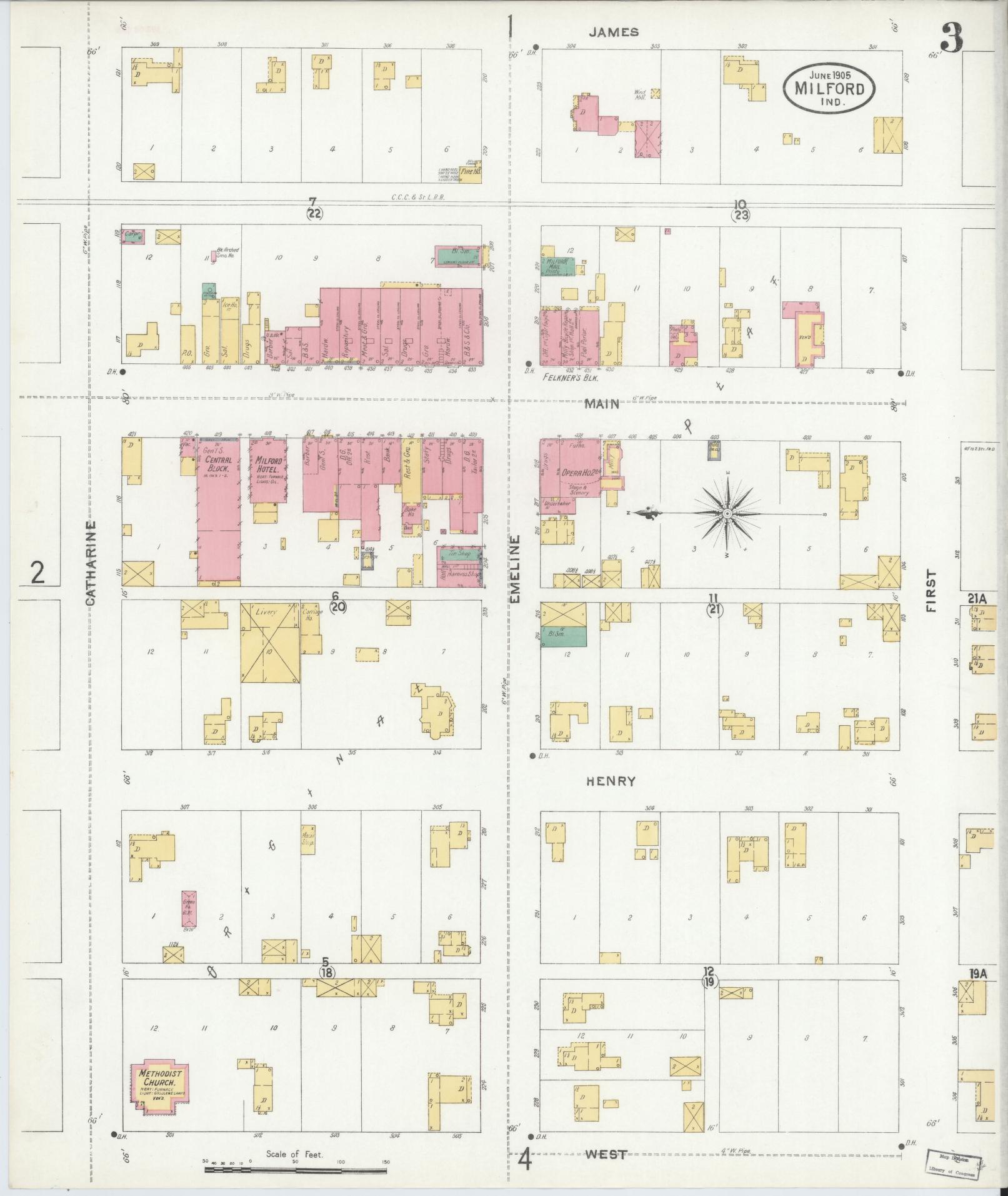 Sanborn Fire Insurance Map from Milford, Kosciusko County, Indiana (1905), Sheet #0003 - Complete Map Set gallery image, historic Sanborn map, vintage wall art, Indiana Indiana