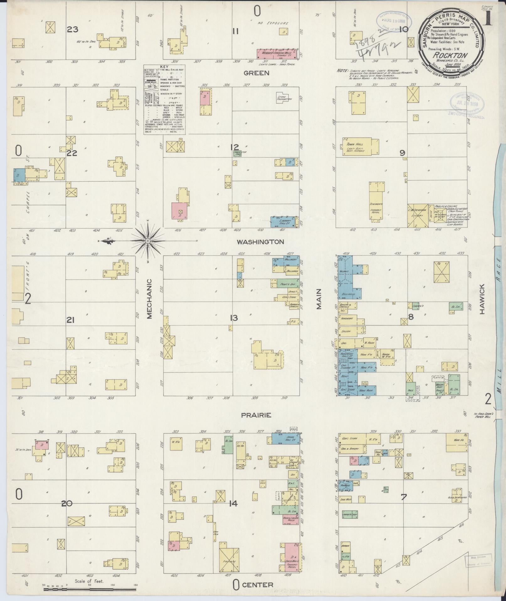 Sanborn Fire Insurance Map from Rockton, Winnebago County, Illinois (1898), Sheet #0001 - Complete Map Set gallery image, historic Sanborn map, vintage wall art, Illinois Illinois