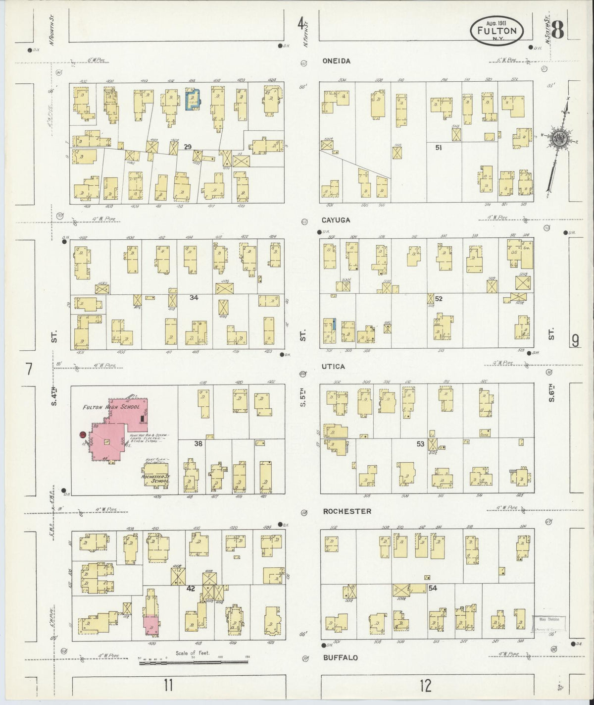 Sanborn Fire Insurance Map from Fulton, Oswego County, New York (1911), Sheet #0008 - Complete Map Set gallery image, historic Sanborn map, vintage wall art, New York New York