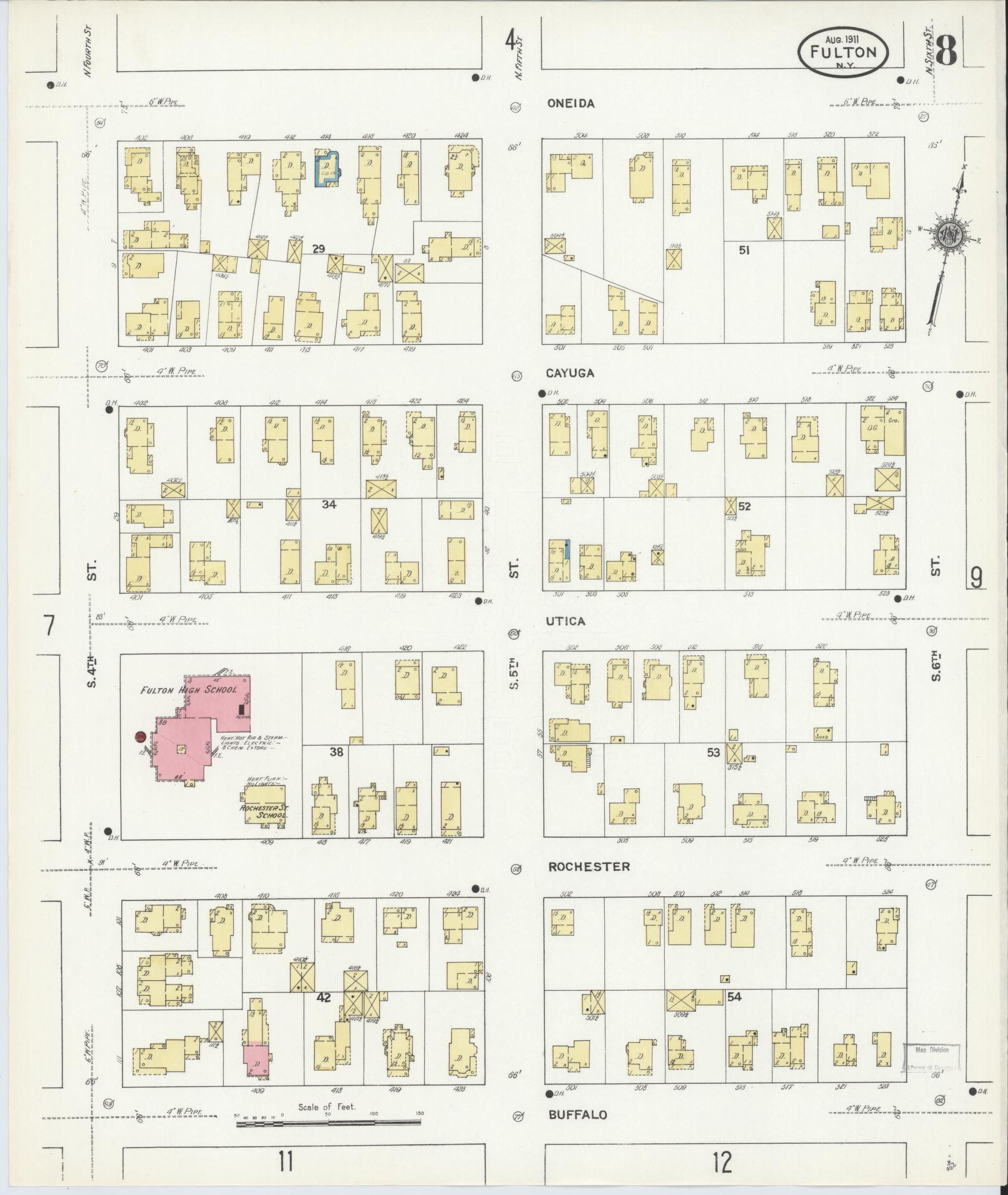 Sanborn Fire Insurance Map from Fulton, Oswego County, New York (1911), Sheet #0008 - Complete Map Set gallery image, historic Sanborn map, vintage wall art, New York New York