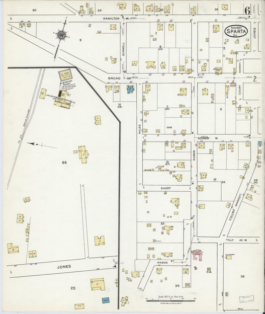 Sanborn Fire Insurance Map from Sparta, Hancock County, Georgia (1920), Sheet #0006 - Historic Sanborn Fire Insurance Map Print, vintage old map wall art, antique decor, genealogy gift, Georgia Georgia map