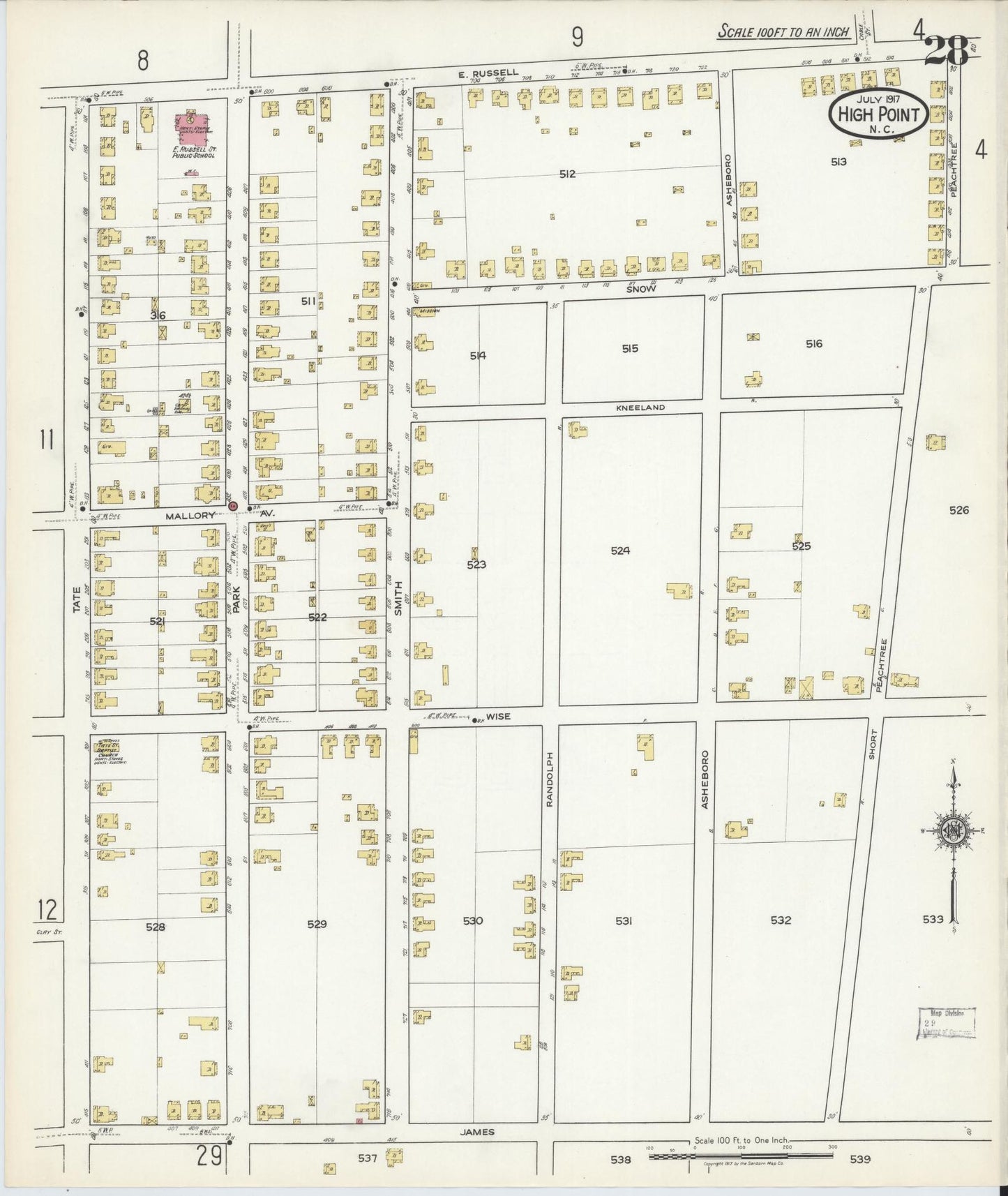 Sanborn Fire Insurance Map from High Point, Guilford County, North Carolina (1917), Sheet #0028 - Complete Map Set gallery image, historic Sanborn map, vintage wall art, North Carolina North Carolina