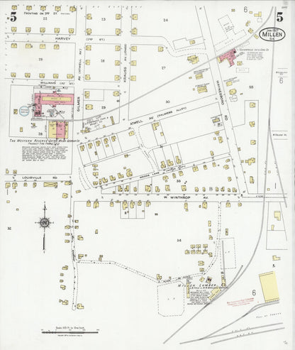 Sanborn Fire Insurance Map from Millen, Jenkins County, Georgia (1927), Sheet #0005 - Complete Map Set gallery image, historic Sanborn map, vintage wall art, Georgia Georgia