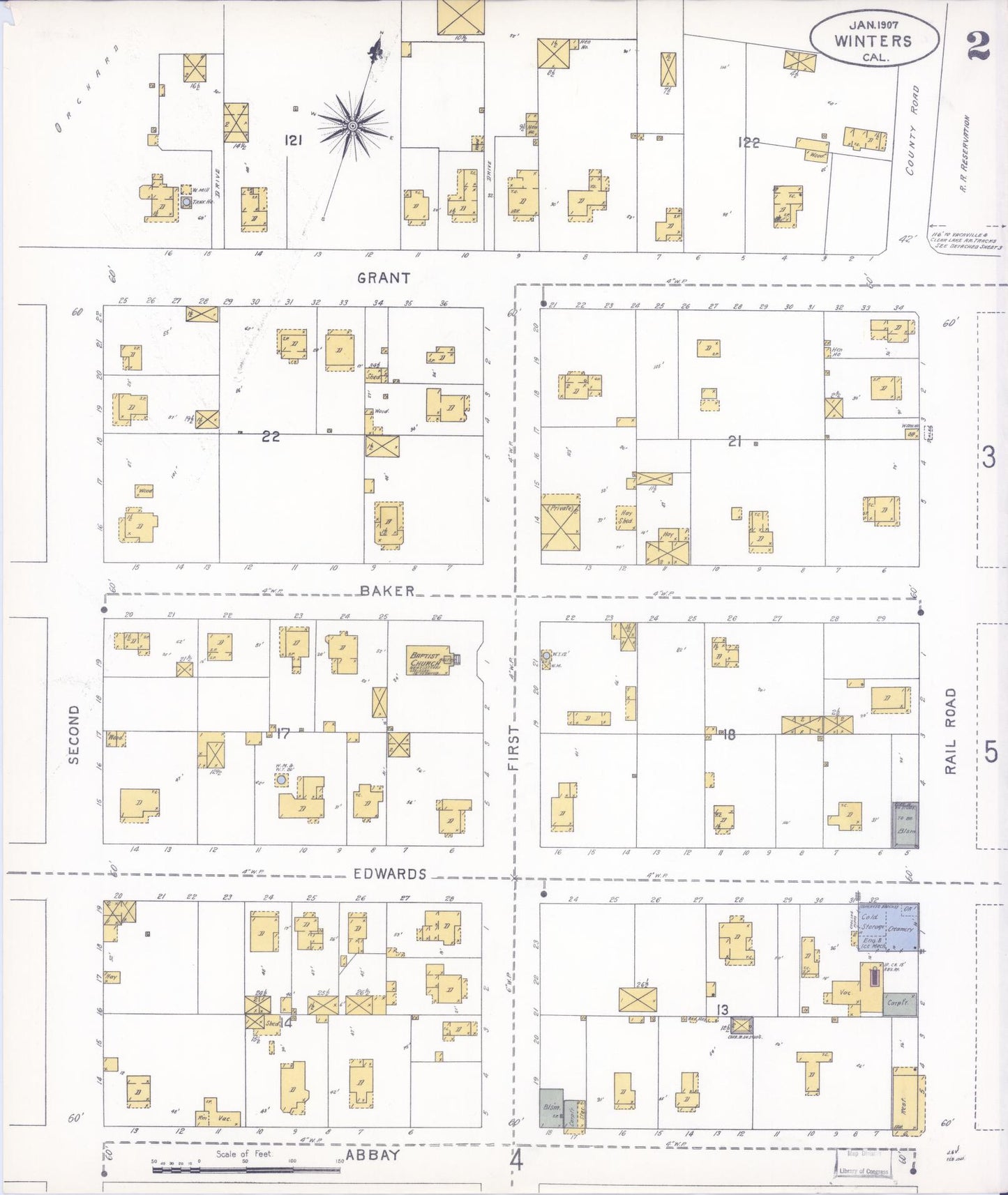Sanborn Fire Insurance Map from Winters, Yolo County, California (1907), Sheet #0002 - Complete Map Set gallery image, historic Sanborn map, vintage wall art, California California