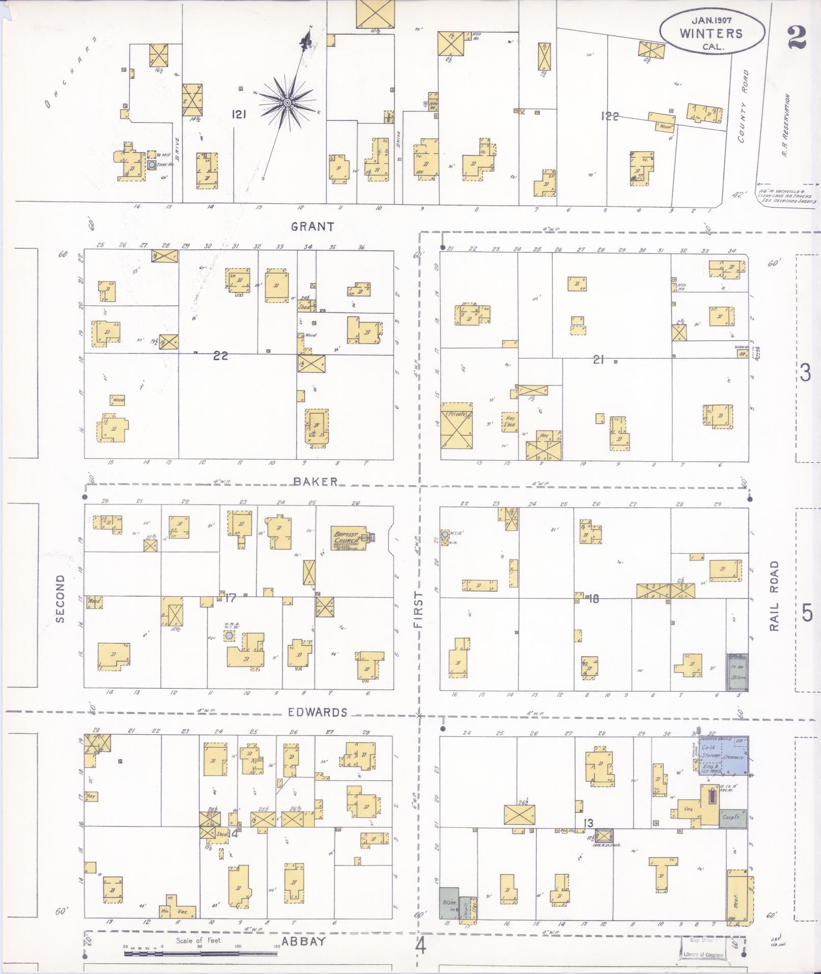 Sanborn Fire Insurance Map from Winters, Yolo County, California (1907), Sheet #0002 - Complete Map Set gallery image, historic Sanborn map, vintage wall art, California California