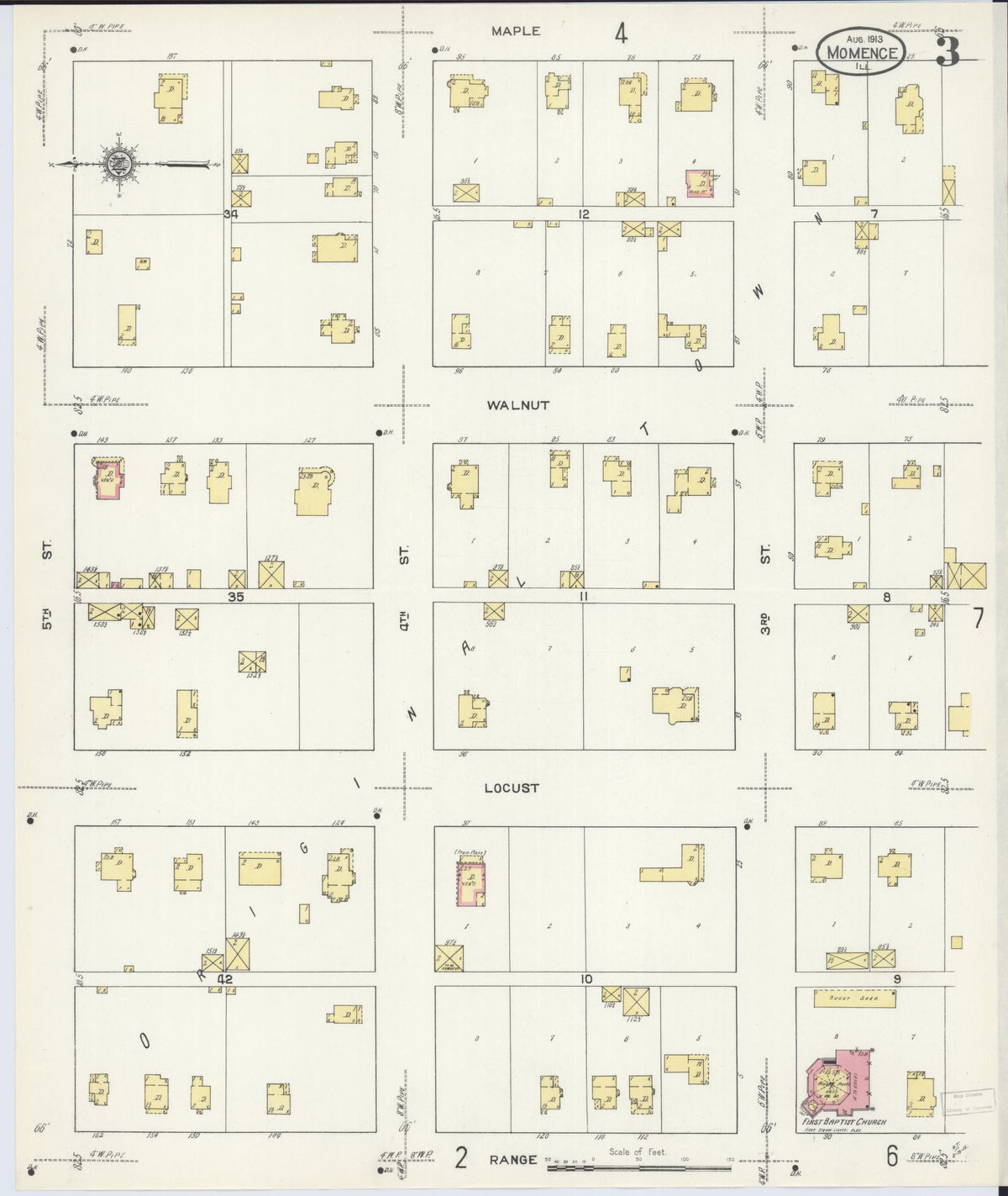 Sanborn Fire Insurance Map from Momence, Kankakee County, Illinois (1913), Sheet #0003 - Historic Sanborn Fire Insurance Map Print, vintage old map wall art, antique decor, genealogy gift, Illinois Illinois map