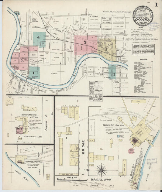 Sanborn Fire Insurance Map from Oconto, Oconto County, Wisconsin (1883), Sheet #0001 - Complete Map Set gallery image, historic Sanborn map, vintage wall art, Wisconsin Wisconsin