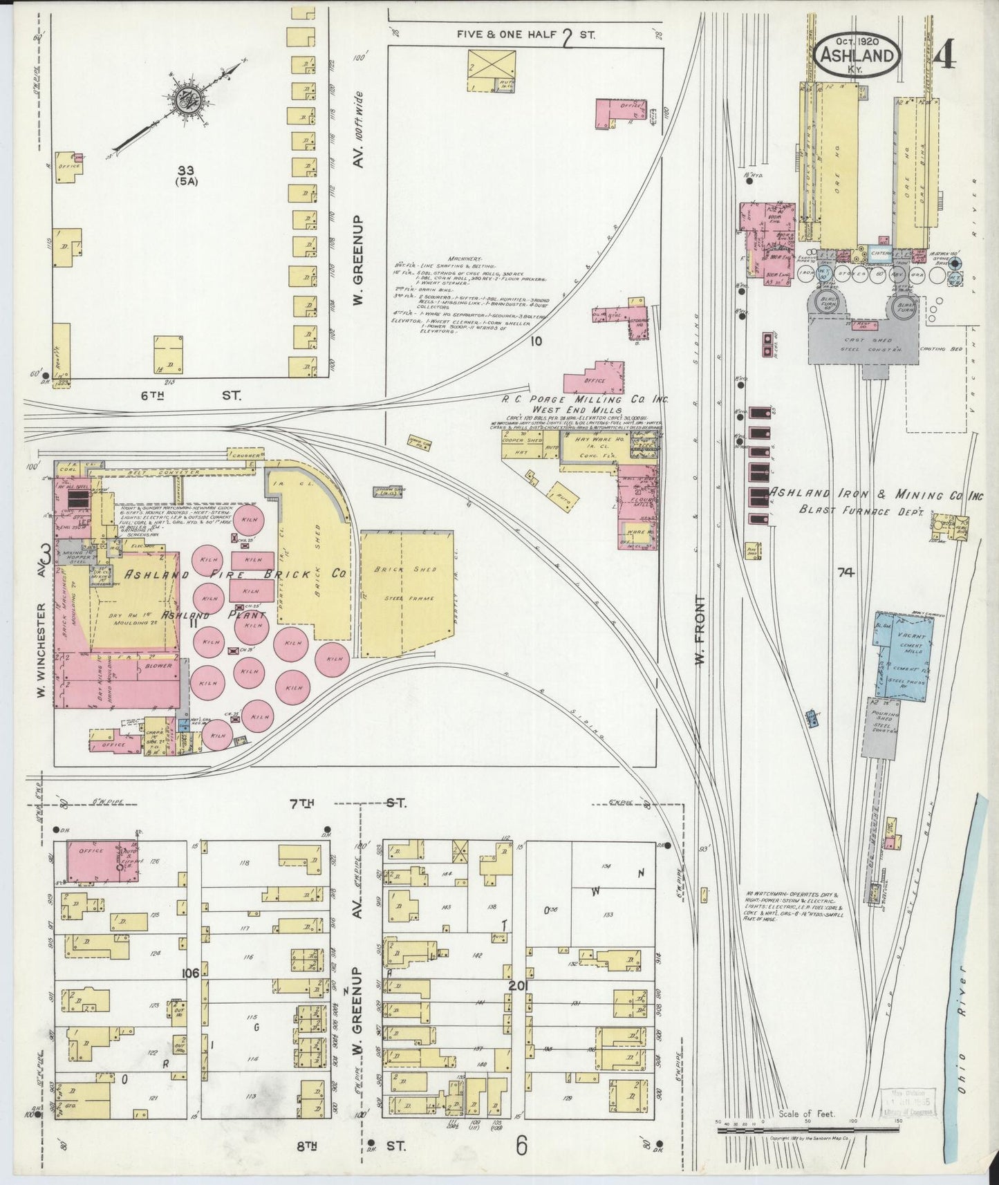 Sanborn Fire Insurance Map from Ashland, Boyd County, Kentucky (1920), Sheet #0004 - Historic Sanborn Fire Insurance Map Print, vintage old map wall art, antique decor, genealogy gift, Kentucky Kentucky map