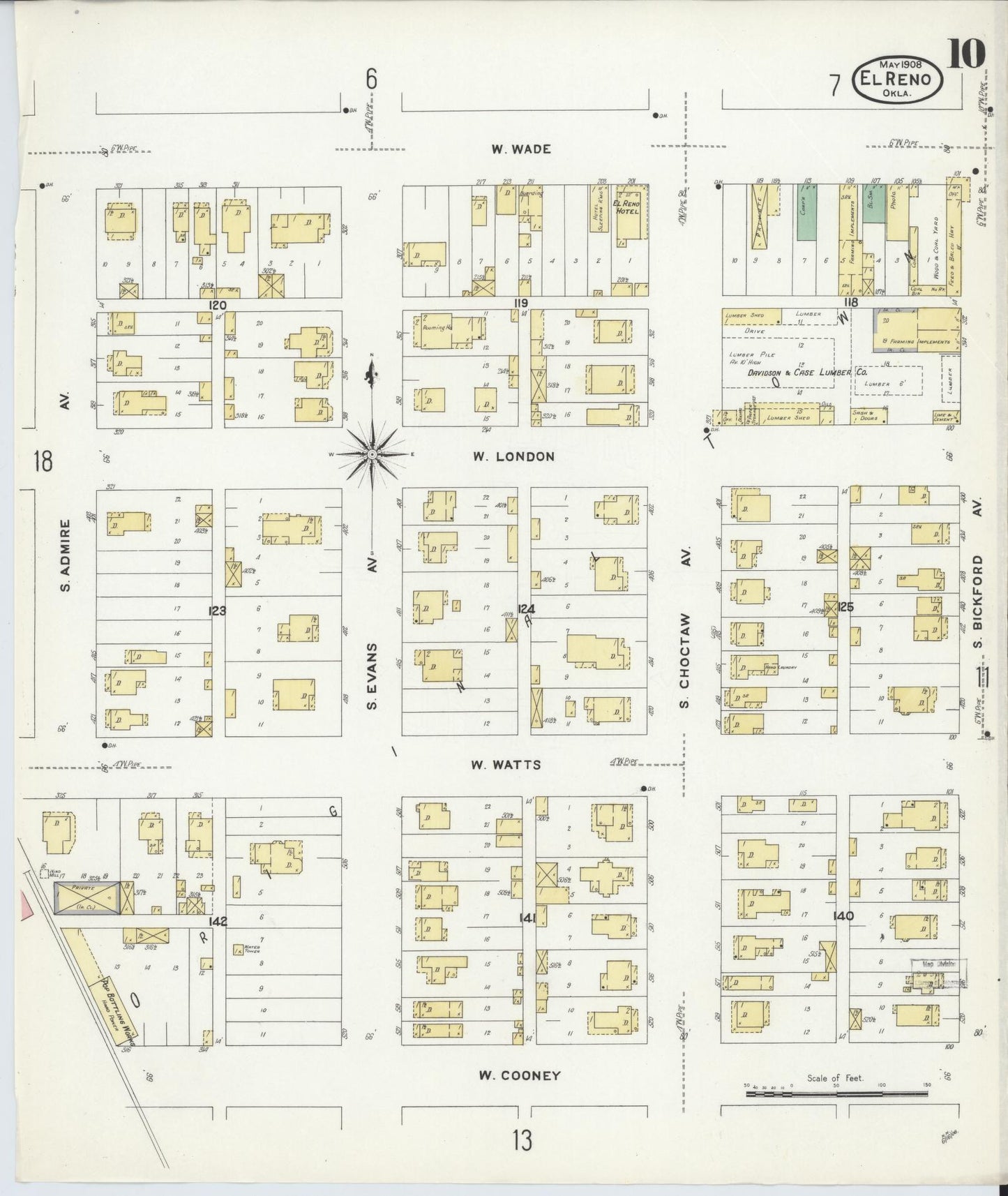Sanborn Fire Insurance Map from El Reno, Canadian County, Oklahoma (1908), Sheet #0010 - Complete Map Set gallery image, historic Sanborn map, vintage wall art, Oklahoma Oklahoma