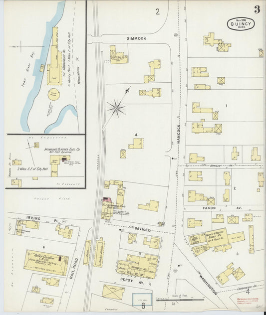 Sanborn Fire Insurance Map from Quincy, Norfolk County, Massachusetts (1896), Sheet #0003 - Historic Sanborn Fire Insurance Map Print, vintage old map wall art, antique decor, genealogy gift, Massachusetts Massachusetts map