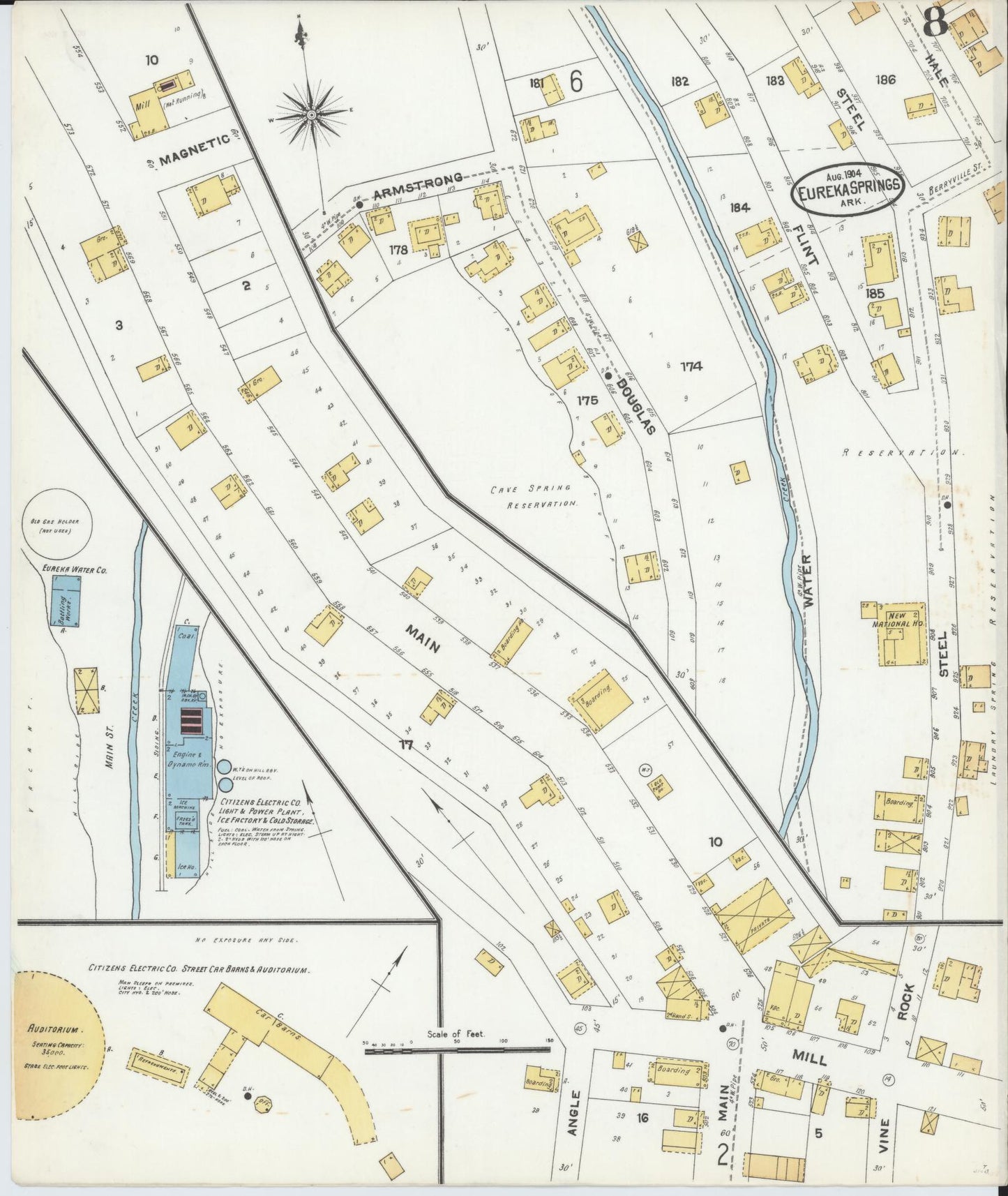 Sanborn Fire Insurance Map from Eureka Springs, Carroll County, Arkansas (1904), Sheet #0008 - Complete Map Set gallery image, historic Sanborn map, vintage wall art, Arkansas Arkansas