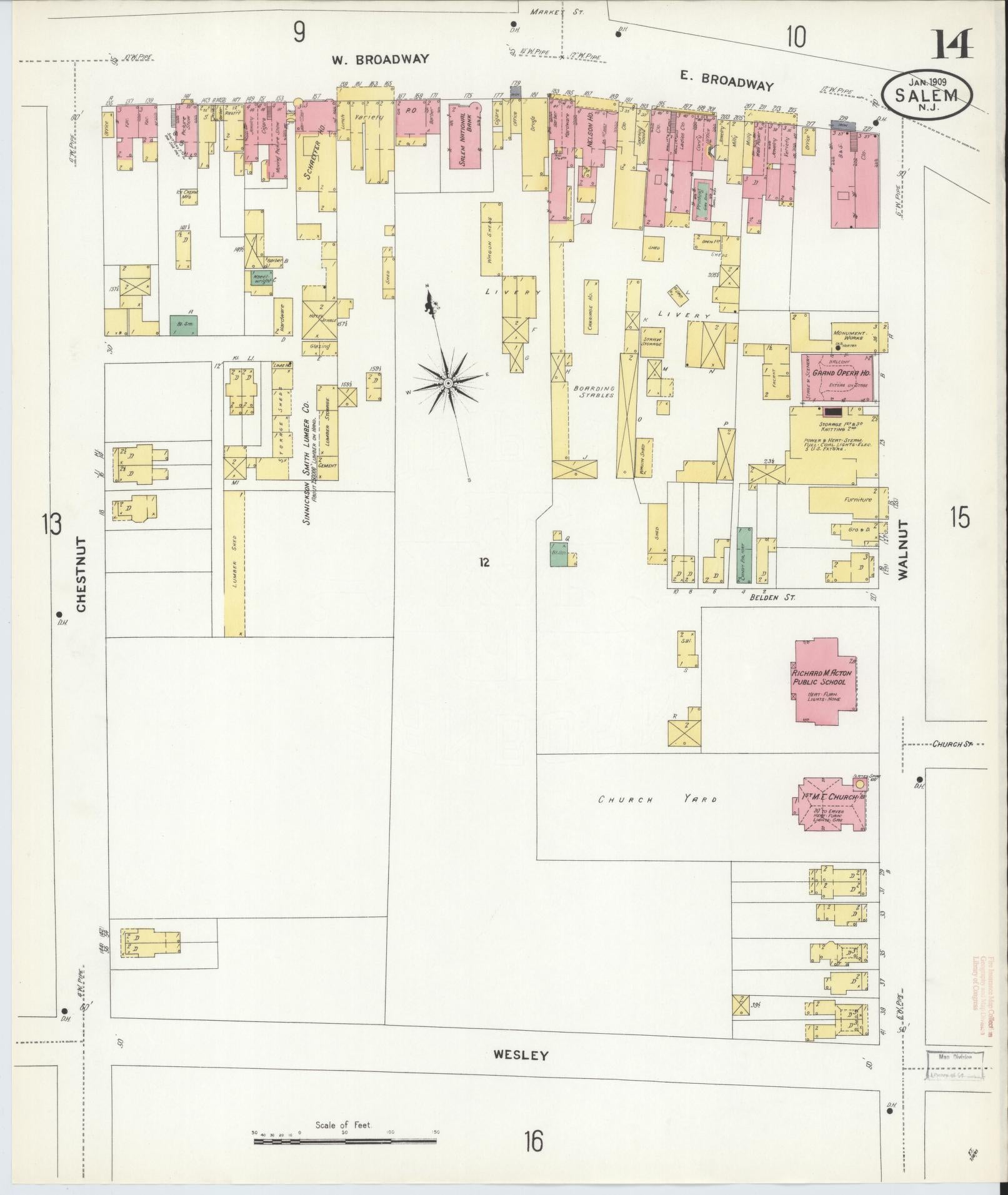 Sanborn Fire Insurance Map from Salem, Salem County, New Jersey (1909), Sheet #0014 - Complete Map Set gallery image, historic Sanborn map, vintage wall art, New Jersey New Jersey