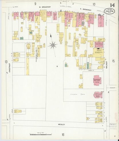 Sanborn Fire Insurance Map from Salem, Salem County, New Jersey (1909), Sheet #0014 - Complete Map Set gallery image, historic Sanborn map, vintage wall art, New Jersey New Jersey