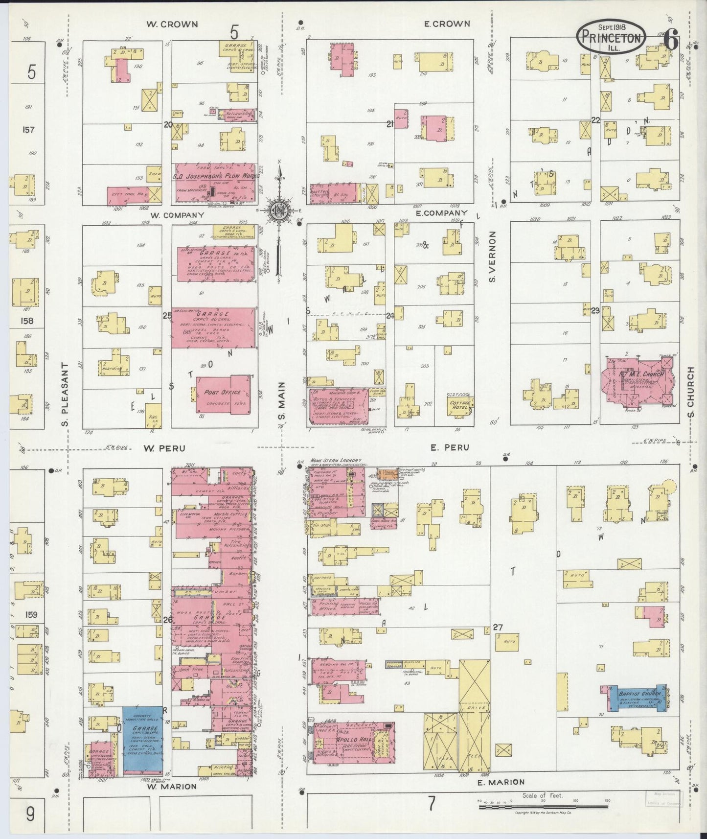 Sanborn Fire Insurance Map from Princeton, Bureau County, Illinois (1918), Sheet #0006 - Complete Map Set gallery image, historic Sanborn map, vintage wall art, Illinois Illinois