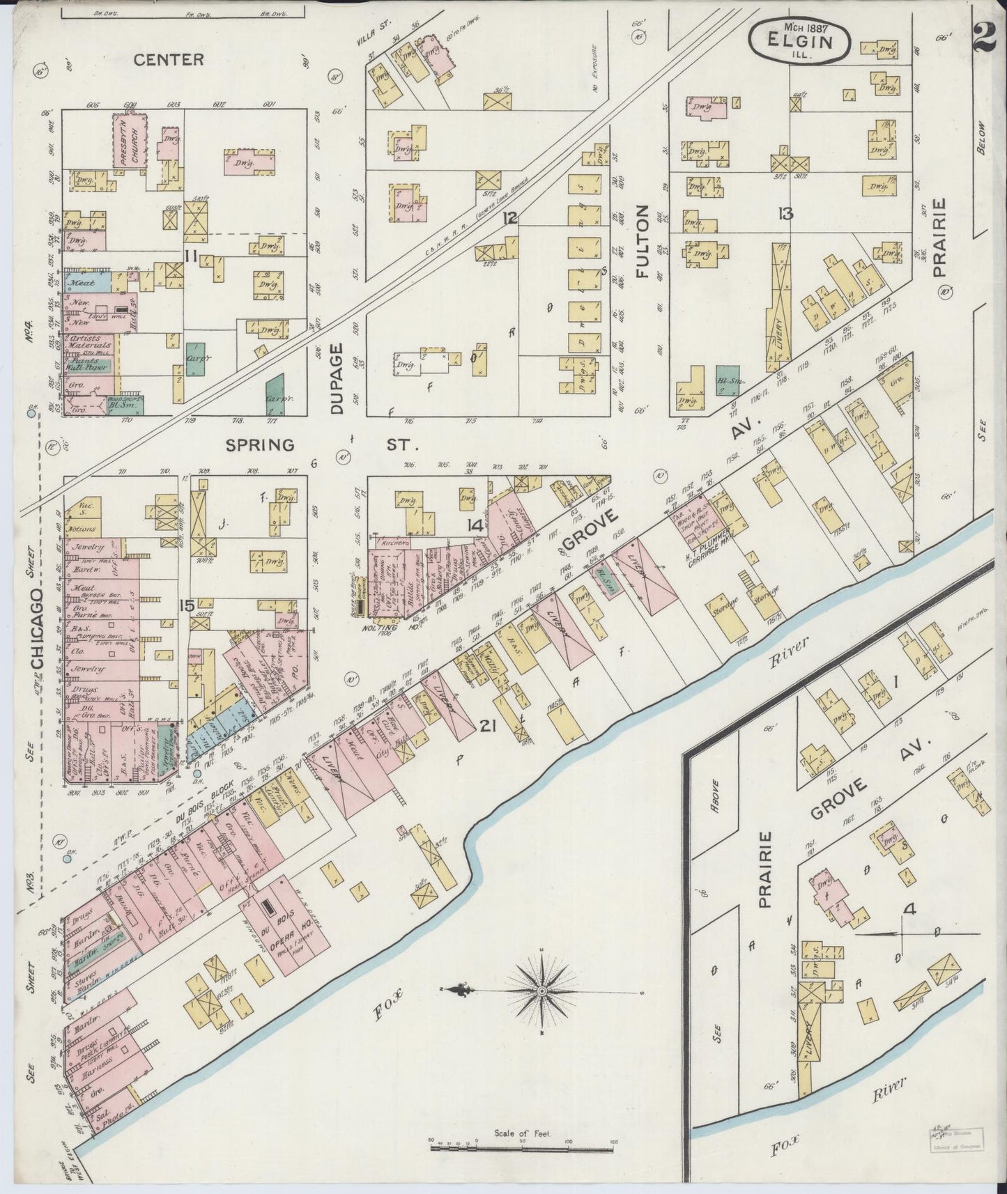 Sanborn Fire Insurance Map from Elgin, Kane County, Illinois (1887), Sheet #0002 - Complete Map Set gallery image, historic Sanborn map, vintage wall art, Illinois Illinois